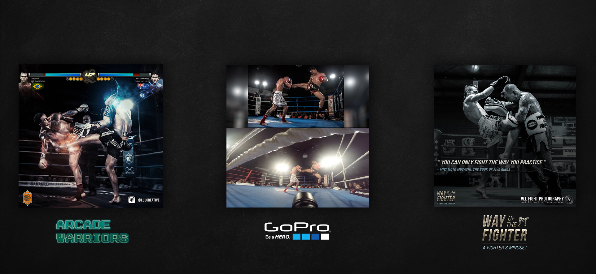 Sometime last year, I wanted to branch outside of being just a fight photographer. I wanted to also help give back to the sport and help boost the exposure of local promotions and fighters. Recently I think I've found a fun way to do that by doing these video and design projects. I figured these might get some hits on social media and get shared amongst my friends who are not in the fight scene. Instead of seeing standard bloodied fight photos, I added some fun design aspects to my photos to show people a different perspective of the 'barbaric' sport. Way of the Fighter was a result of many years of my dead end ideas. I interviewed fighters and asked how they felt at a particular moment of their fight and then added that to their photo. Before I began training in combat sports, my only way of learning more about professional fighters was reading their interviews in bi-monthly magazines or internet forums. There was still so many more questions that puzzled me and no mainstream sports outlet was covering it. It's pretty cool to be able to learn so much more about the sport, make good friends along the way and share all of this with new fans.