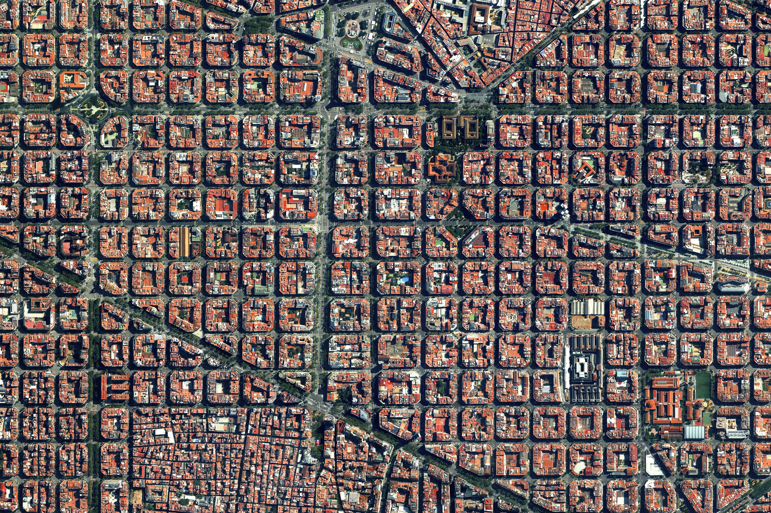 We just added nine new pieces to our Printshop , including this Overview of the Eixample District in Barcelona, Spain! The visually stunning neighborhood is characterized by its strict grid pattern, octagonal intersections, and apartments with communal courtyards.