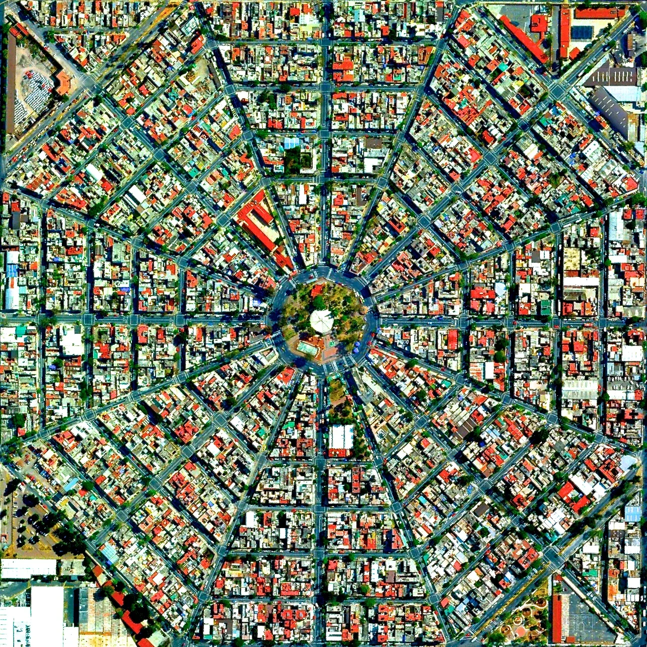 6/4/2015 Plaza Del Ejecutivo Mexico City, Mexico 19.420511533°, -99.088087122° Radiating streets surround the Plaza Del Ejecutivo in the Venustiano Carranza district of Mexico City, Mexico.