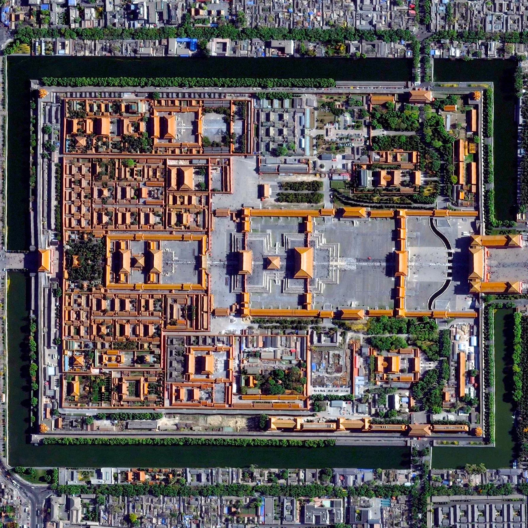 6/17/2015 The Forbidden City Beijing, China 39°54′53″N 116°23′26″E The Forbidden City in Beijing, China was built from 1406 until 1420 by more than one million workers. The palace complex, which contains 9,999 rooms, is surrounded by walls and a moat that are 26 feet high and 171 feet wide, respectively.