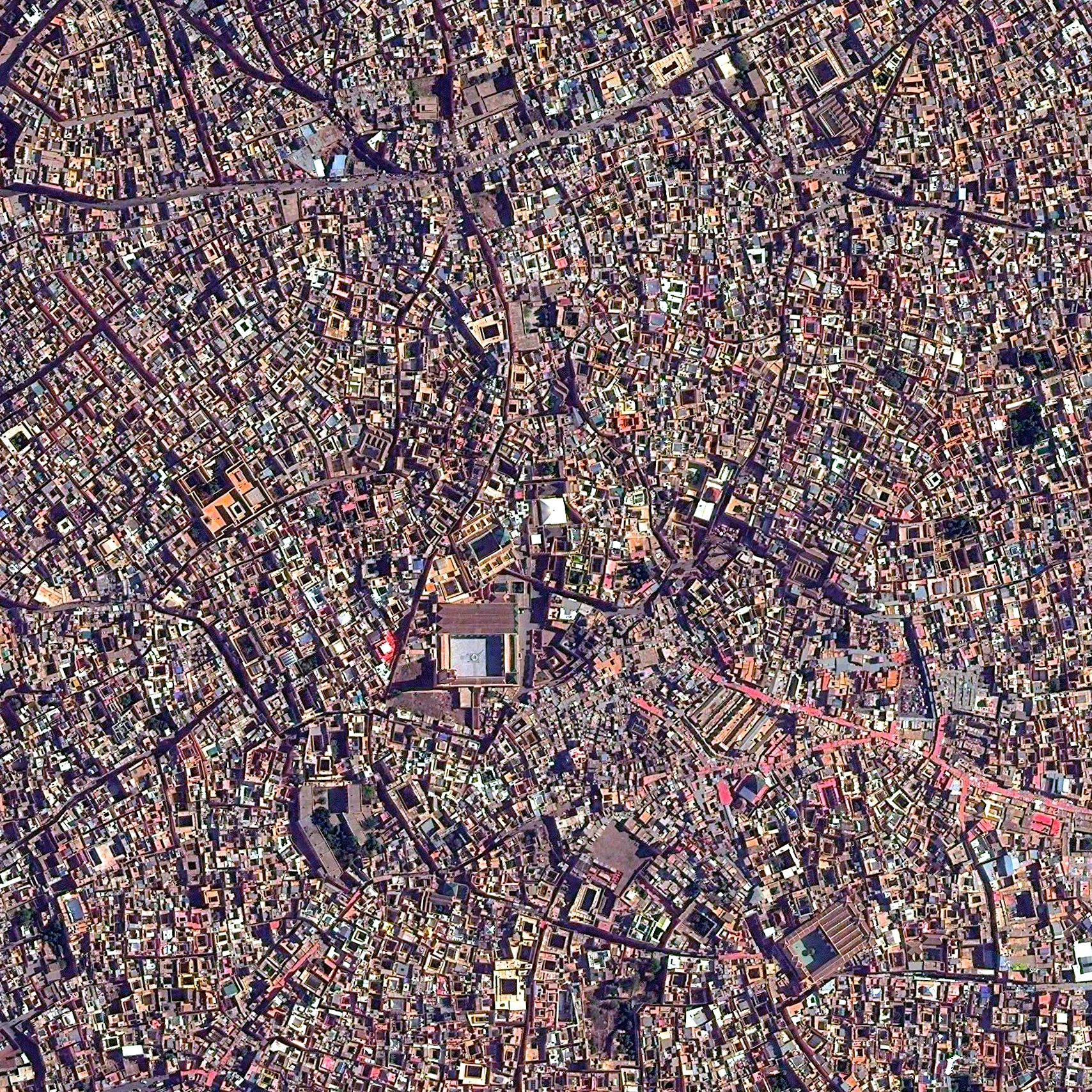 6/18/2015 Medina quarter Marrakesh, Morocco 31.633080724°, -7.986173343° The medina quarter in Marrakesh, Morocco is characterized by its winding, maze-like streets. Because the intricately connected honeycomb of alleyways narrows to less than a meter wide (~ 3 feet) at certain spots, the area is generally free from car traffic.