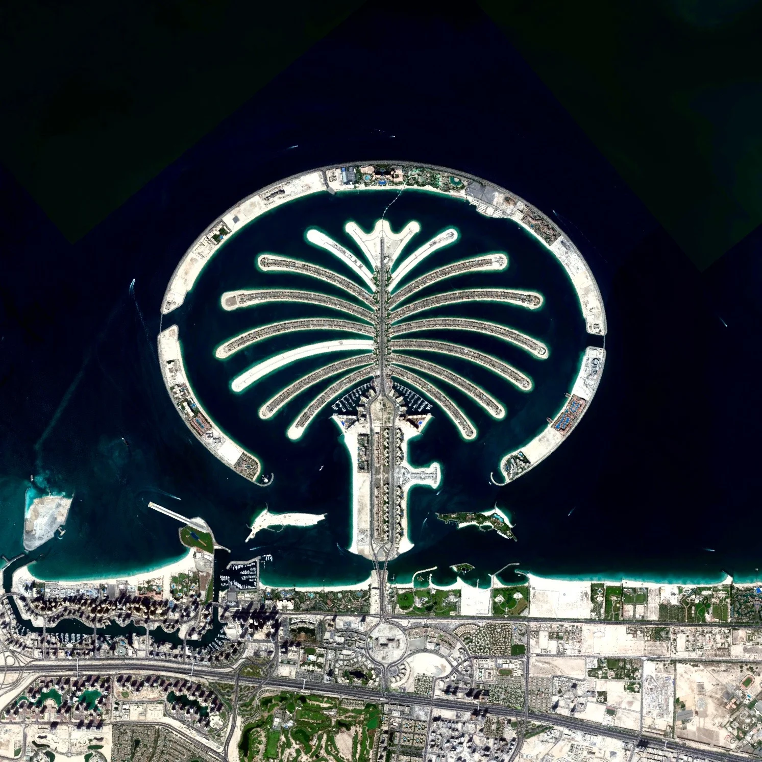 8/18/2015 Palm Jumeirah Dubai, United Arab Emirates 25°6′52.8″N 55°8′16.07″E The Palm Jumeirah in Dubai, United Arab Emirates is an artificial island that was created with 3.3 billion cubic meters of sand and 7 million tons of rock.
