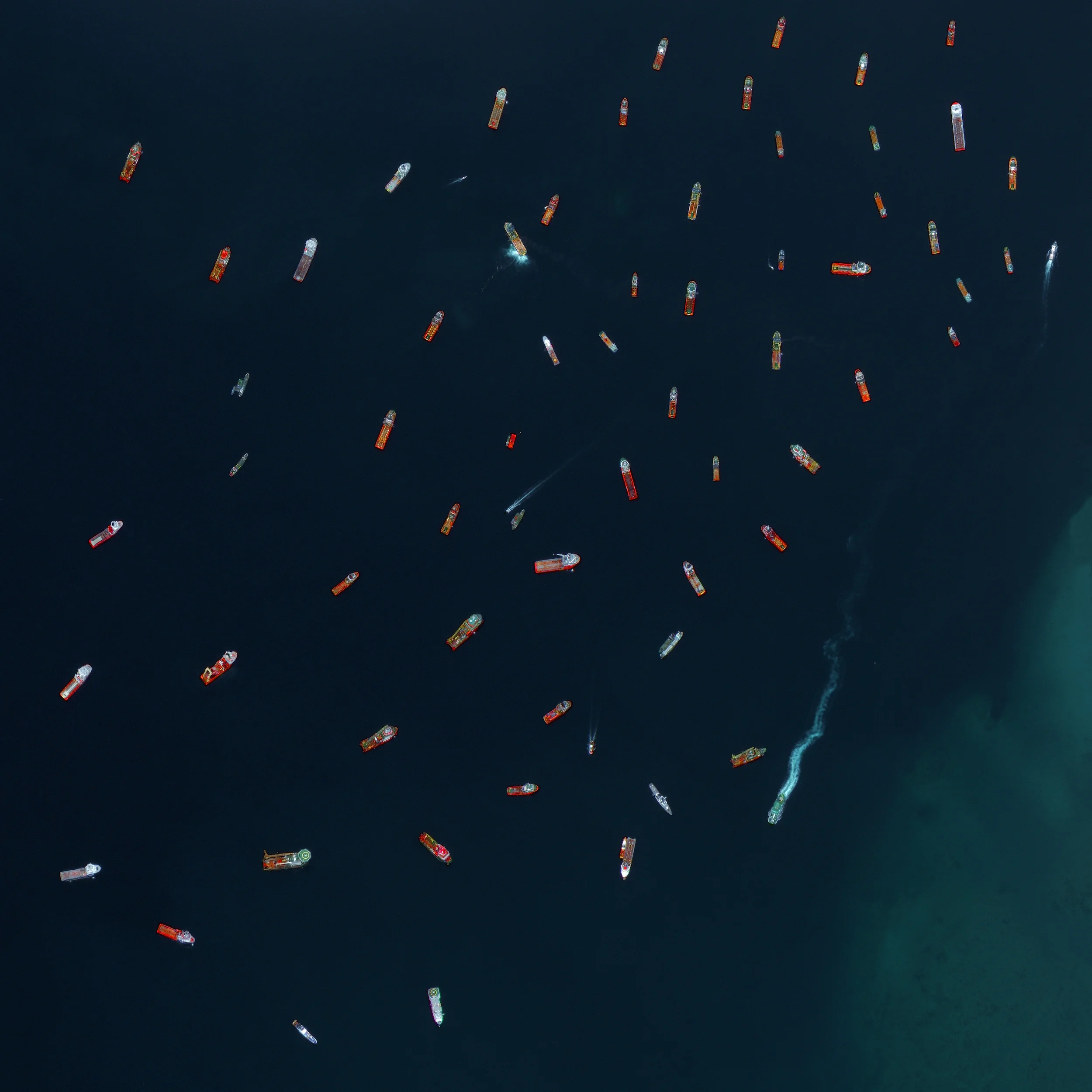 11/12/2015 Oil field service ships Labuan, Malaysia 5.263871492°, 115.257723686° Oil field service ships sit at anchor outside of Labuan, a territory of Malaysia that is located off the coast of Borneo. In addition to being an offshore financial center, Labuan is an offshore support hub for deepwater oil and gas activities in the region. The economy of Labuan is heavily dependent on its fossil fuel resources, which account for 65% of its exports.