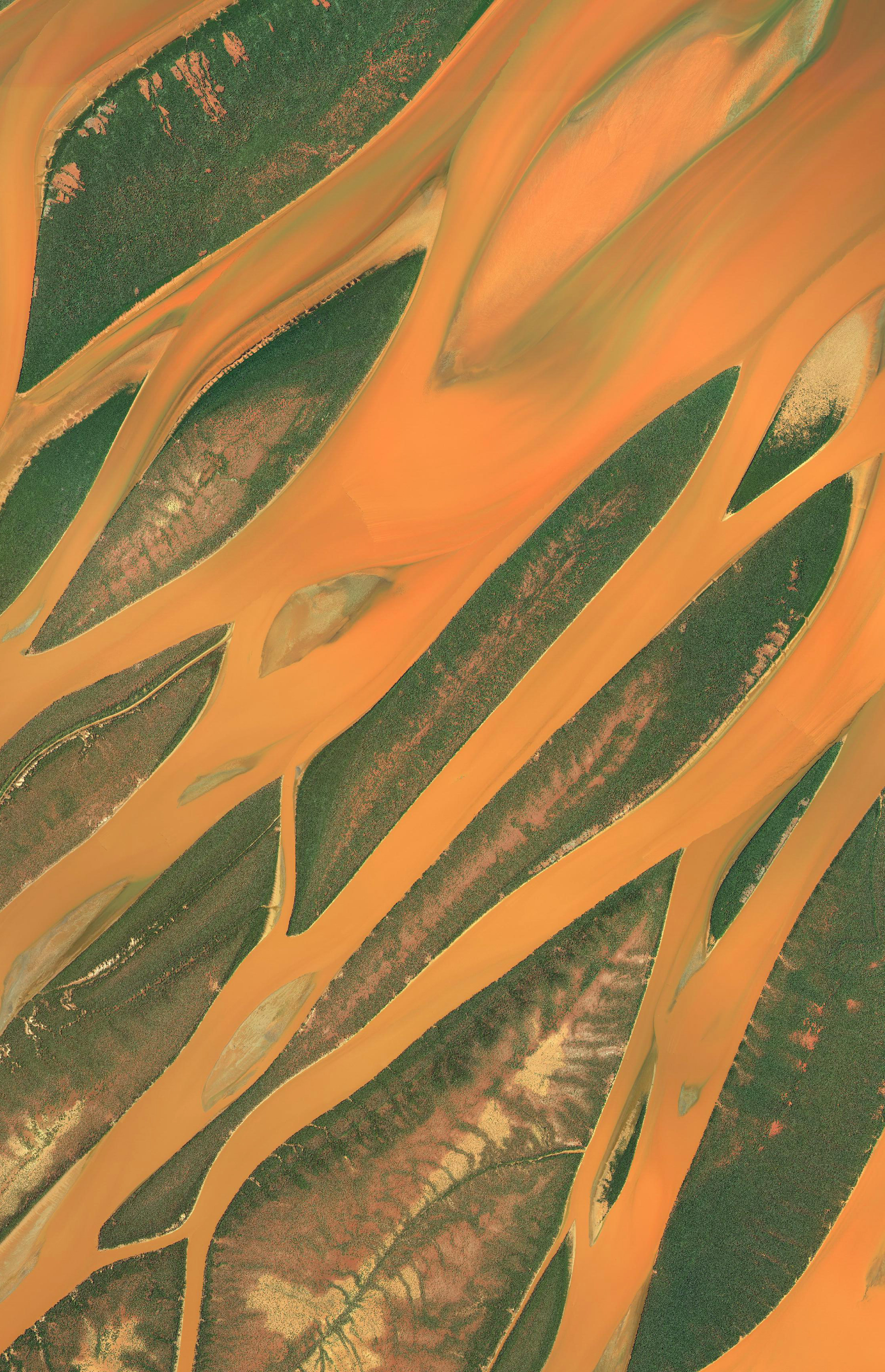 12/21/2015 Erosion Betsiboka River Delta, Madagascar 15°48′55″S 46°16′13″E Dramatic evidence of the catastrophic erosion in northwestern Madagascar is seen at the rapidly expanding Betsiboka River Delta. Deforestation of the country’s central highlands for cultivation and pastureland has resulted in the most significant erosion recorded anywhere in the world (approximately 112 tons/acre), which transforms the river to this vivid orange color.