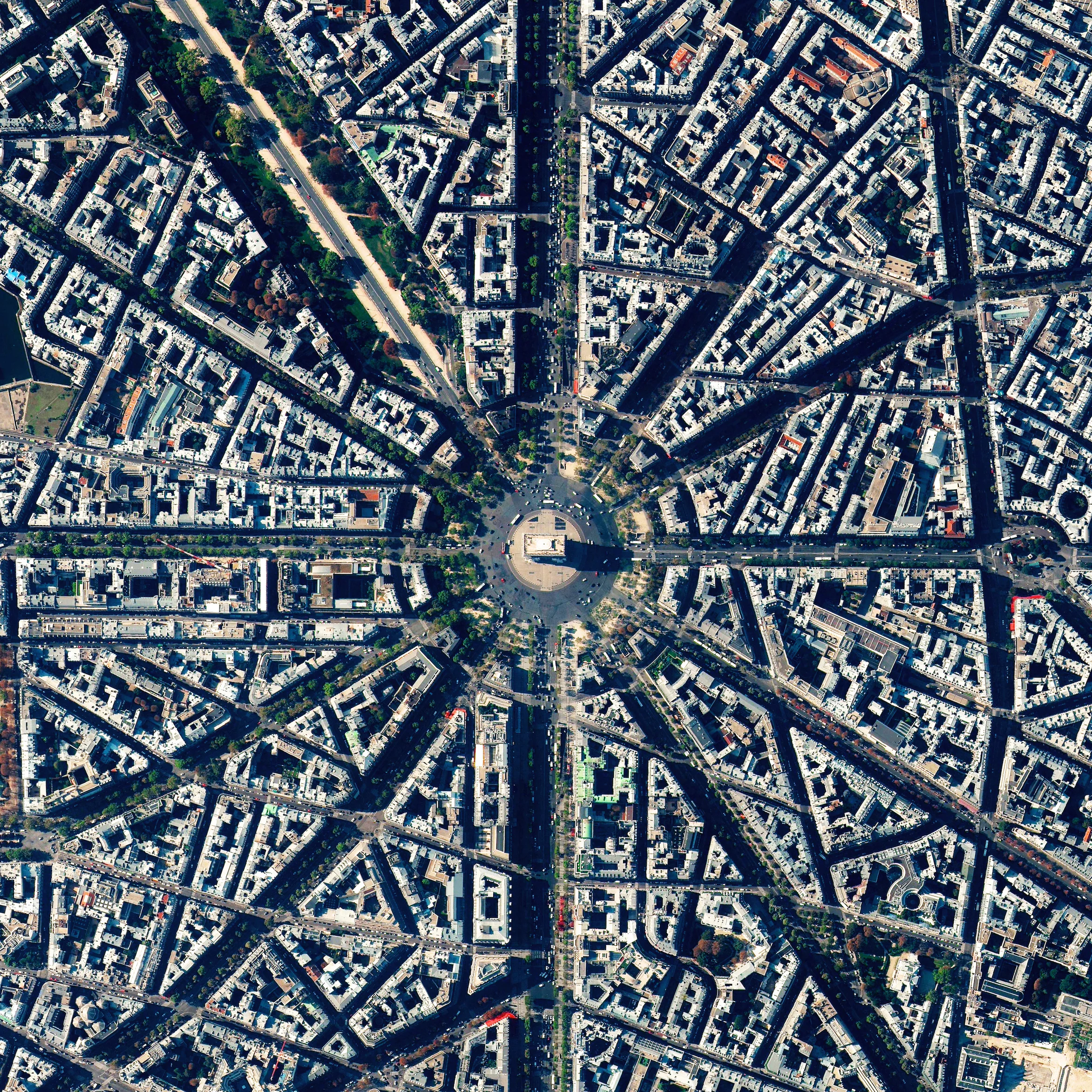 12/30/2015 Arc de Triomphe Paris, France 48.8738°N 2.2950°E We're coming to the end of our favorite Overviews from 2015. The Arc de Triomphe is located at the center of twelve radiating avenues in Paris, France. Because of numerous delays such as the abdication of Napoleon, construction of the arch took nearly 30 years to complete.