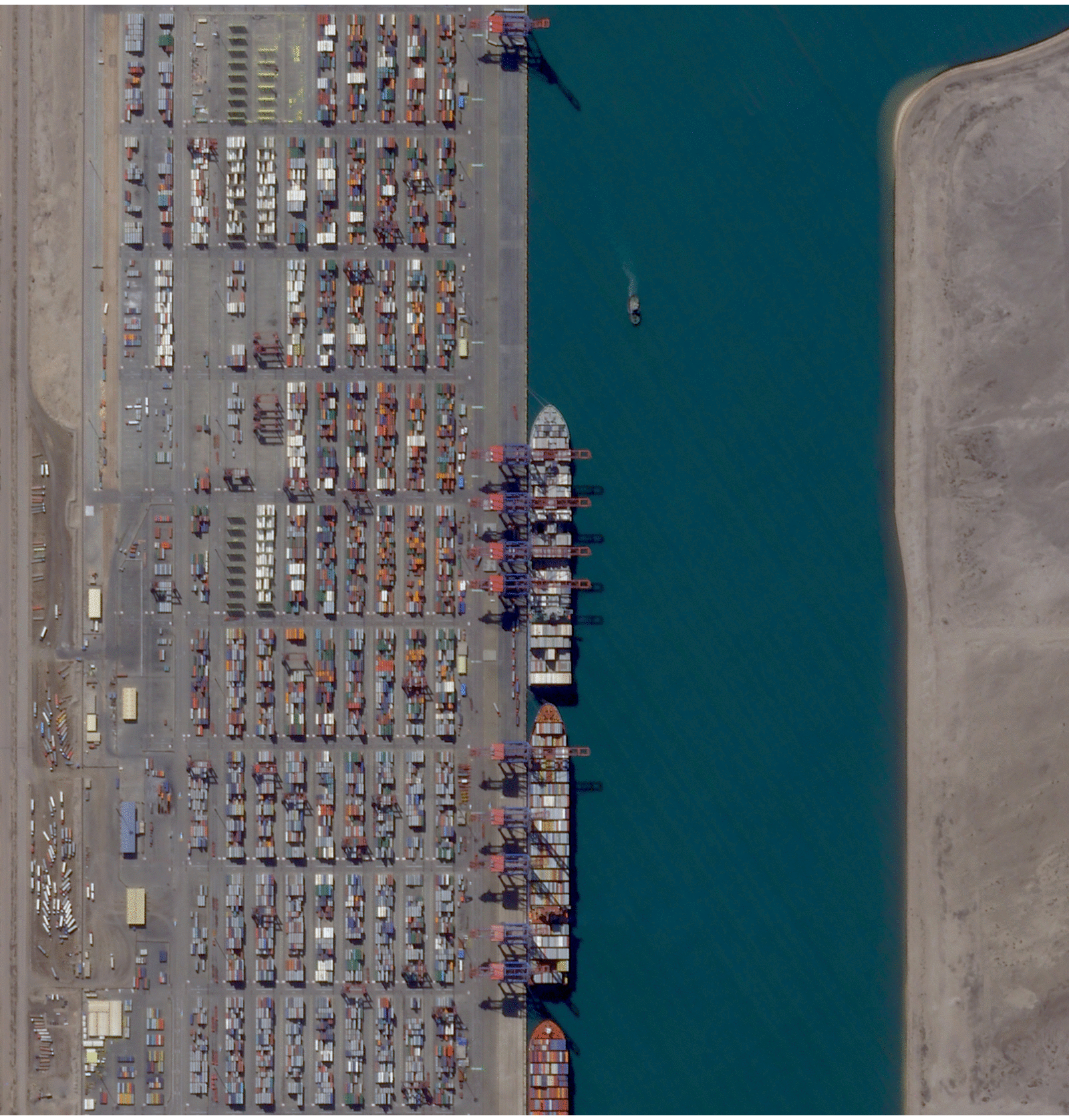 7/13/2016 Suez Canal Container Terminal Port Said, Egypt 31°12′41.18″N 32°21′25.60″E We’re excited to announce that we’ve been working with Terra Bella — a Google company —to create some beautiful new imagery. This timelapse shows ships moving through and docking at the Suez Canal Container Terminal in Port Said, Egypt. Situated at the northern entrance to the Suez Canal, the facility serves as a key export center for Egyptian products like cotton and rice, and is an important fueling station for ships passing through the waterway. /// Source imagery from Terra Bella