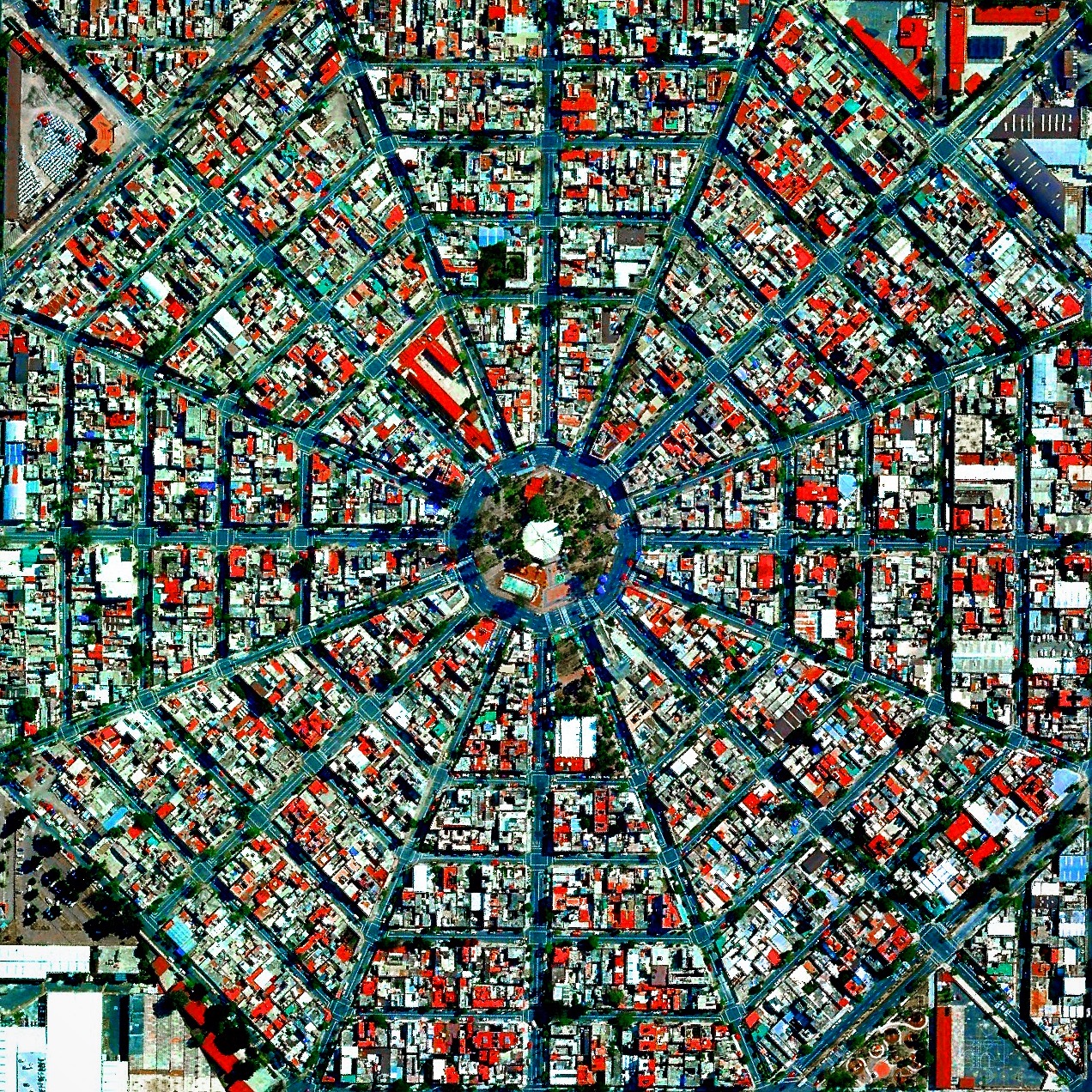 8/22/2016 Plaza Del Ejecutivo Mexico City, Mexico 19.420511533°, -99.08808712° This week we will be looking at fascinating examples of urban planning - a major focus of the Where We Design chapter in our new book “Overview”. To start off, here is one of our favorite shots of the radiating streets that surround the Plaza Del Ejecutivo in Mexico City, Mexico. If you have examples of other cities that you think might look particularly mesmerizing from above, please let us know in the comments on Facebook. 