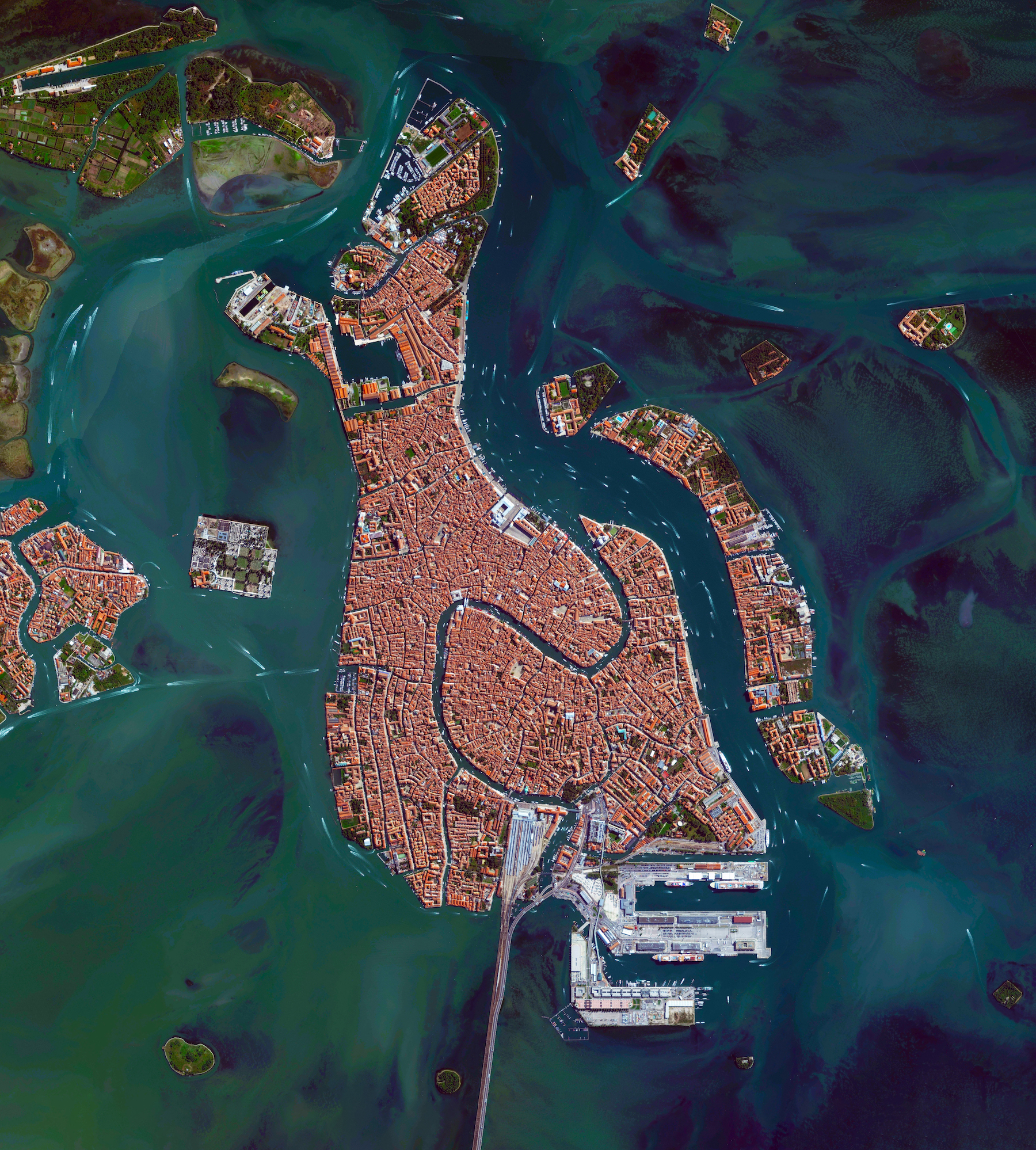 11/17/2016 Venice Venice, Italy 45.440995°, 12.323397° Here’s one of my favorite images from "Overview” - Venice, Italy. The city is situated upon 118 small islands that are separated by canals and linked by bridges. With its tide waters expected to rise to perilous levels, the city has constructed 78 giant steel gates across the three inlets, through which water from the Adriatic could surge into Venice’s lagoon. The panels – which weigh 300 tonnes and are 92 feet (28 meters) wide and 65 feet (20 meters) high – are fixed to massive concrete bases dug into the seabed.