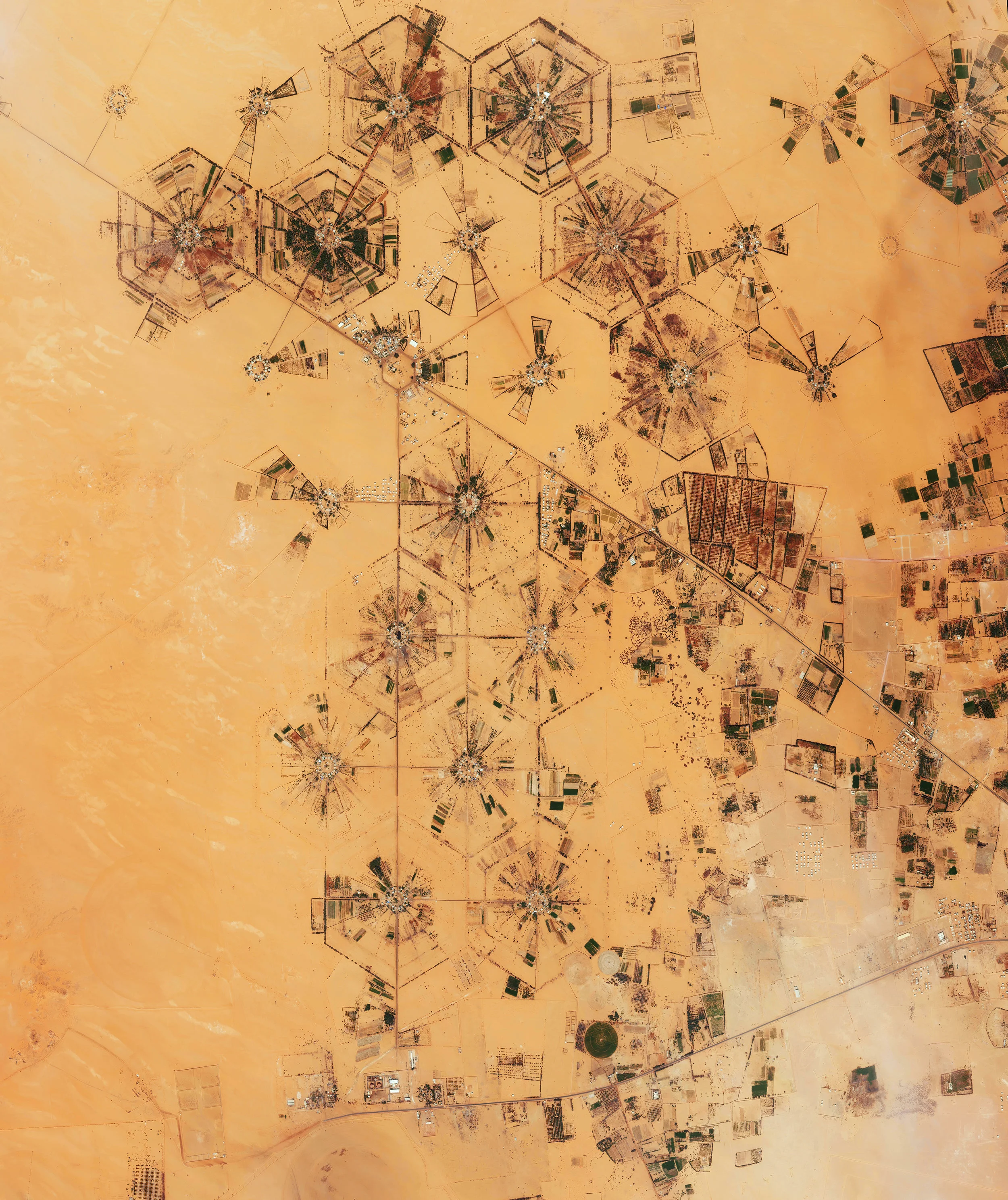 4/10/2017 The Kufra Basin Libya 24.129228, 23.218823 The Kufra Basin in the Sahara Desert of Libya is one of the most heavily irrigated oases in the world. The Libyan government enacted a plan in the 1970’s to enable agricultural cultivation in the desert by extracting water from the Nubian Sandstone Aquifer System, a non-renewable source of fossil water located beneath the surface. Because the area receives only one inch of rain per year, the acquirer is now nearly dried up. Source imagery: DigitalGlobe