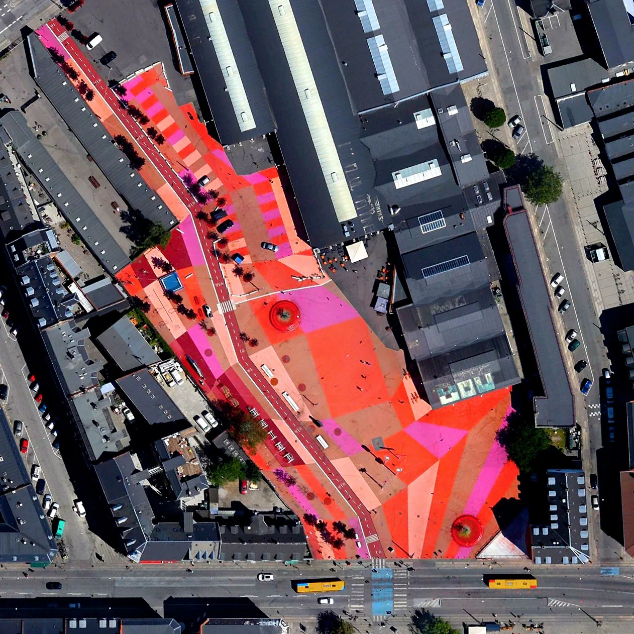 4/13/2017 Superkilen Copenhagen, Denmark 55.699733°, 12.541789° Tomorrow I will be traveling to Copenhagen, Denmark for the first time! One place I definitely want to check out is Superkilen — a public park in the Nørrebro district of the city. The colorful space aims to celebrate global diversity, designed as a universal exposition with ideas and artifacts gathered from over 50 countries around the world. Source imagery: DigitalGlobe