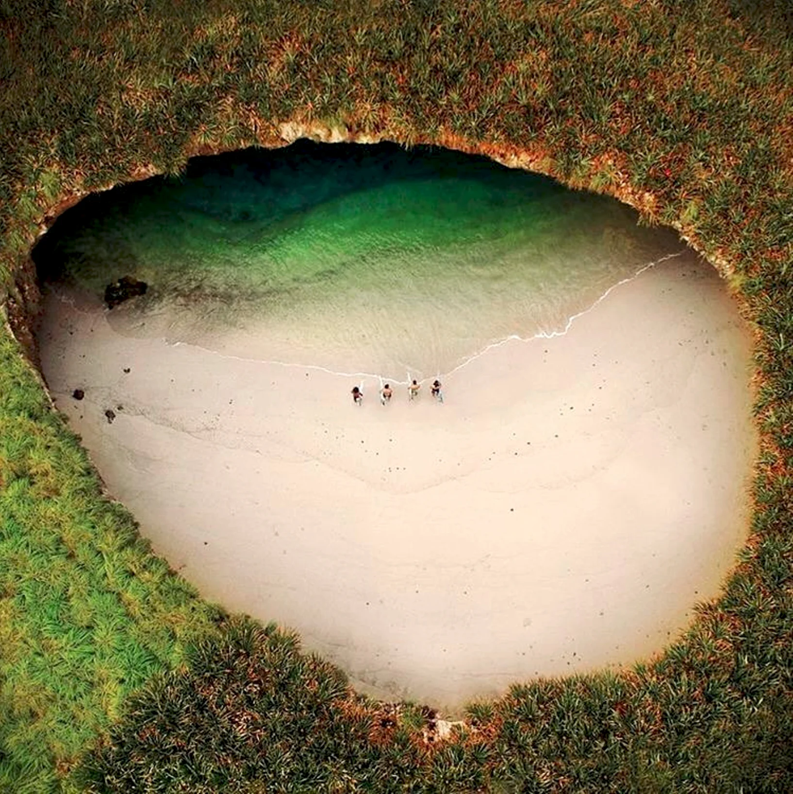 4/20/2017 “Hidden Beach” Islas Marietas, Mexico 20.703953, -105.566868 Check out this stunning drone photo of the “Hidden Beach” in Islas Marietas, Mexico. The islands where the beach is located were created thousands of years ago by volcanic activity and are still uninhabited. It takes about one hour by boat to reach the island, which is visited by hundreds of tourist everyday. Found on @fromwhereidrone Drone photo by: Lugo Lugo