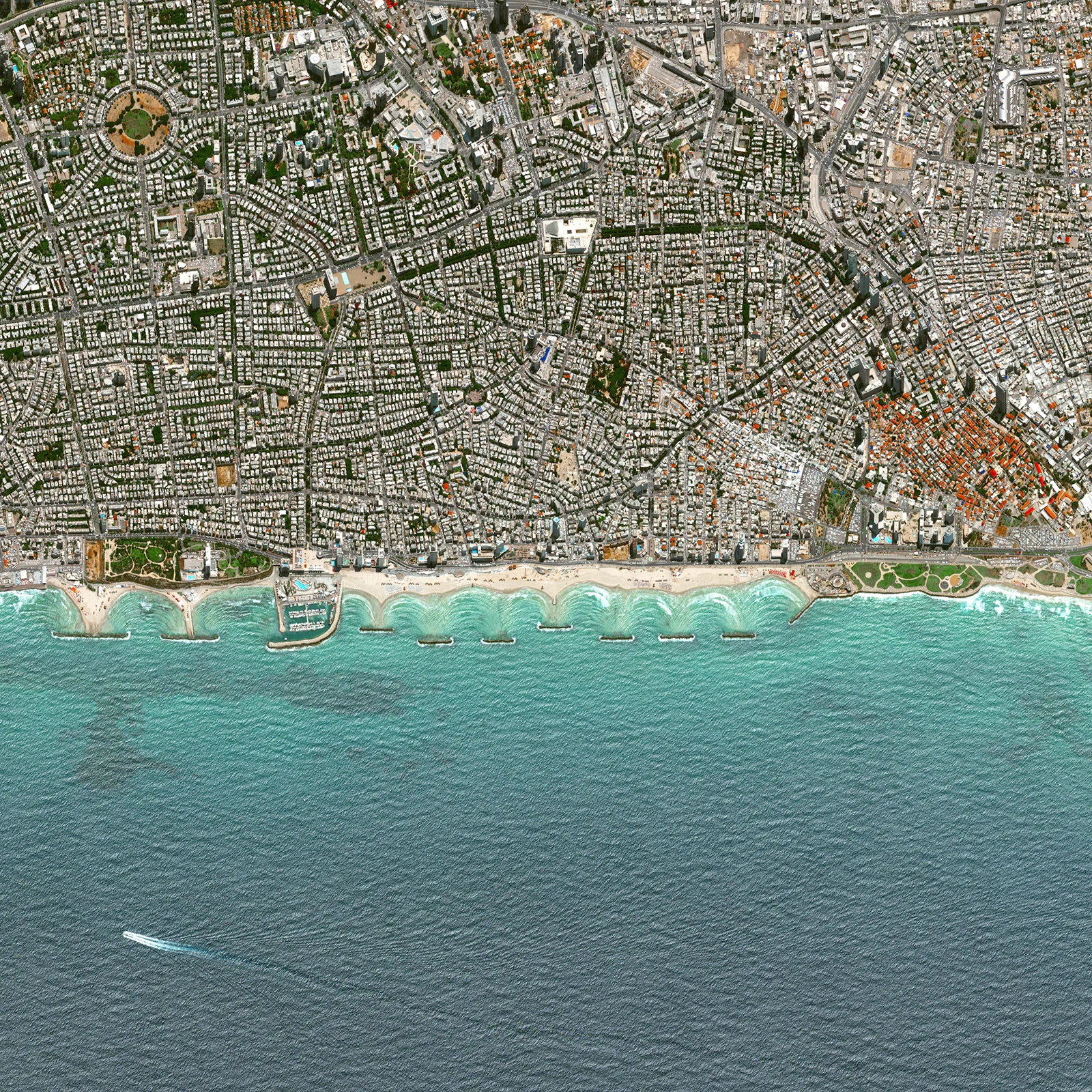 5/24/2017 Tel Aviv Israel 32.086413, 34.766969 Located on the coast of the Mediterranean Sea, Tel Aviv is the second largest city in Israel and is recognized as the country's financial center and a major technology hub. With a city plan dating back to the 1920’s, Tel Aviv was constructed with a hierarchical system of streets laid out in a grid and large blocks consisting of small-scale dwellings that surround central, open spaces. Source imagery: DigitalGlobe
