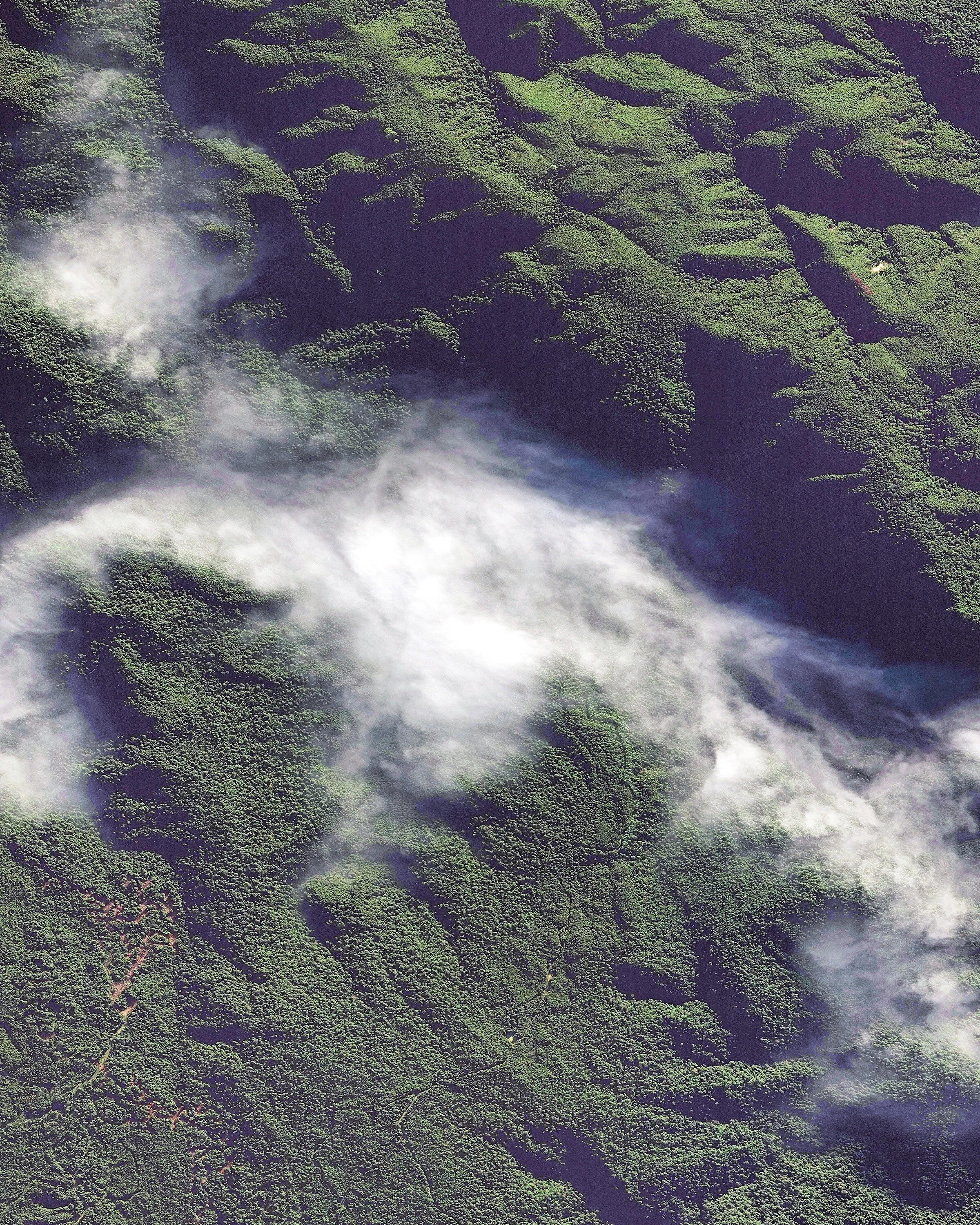 Wispy clouds follow the route of the King River through southwestern Tasmania, Australia. Tasmania is an island state of Australia located 150 miles (240km) off the mainland, and much of its 26,410-square-mile (68,401 sq. km) landmass is still densely forested. In this Overview, the King River flows through the Teepookana Forest Reserve, a protected area that spans more than 1.2 million acres (500,000 hectares). 42°11'24.5"S 145°25'47.3"E Source imagery: DigitalGlobe