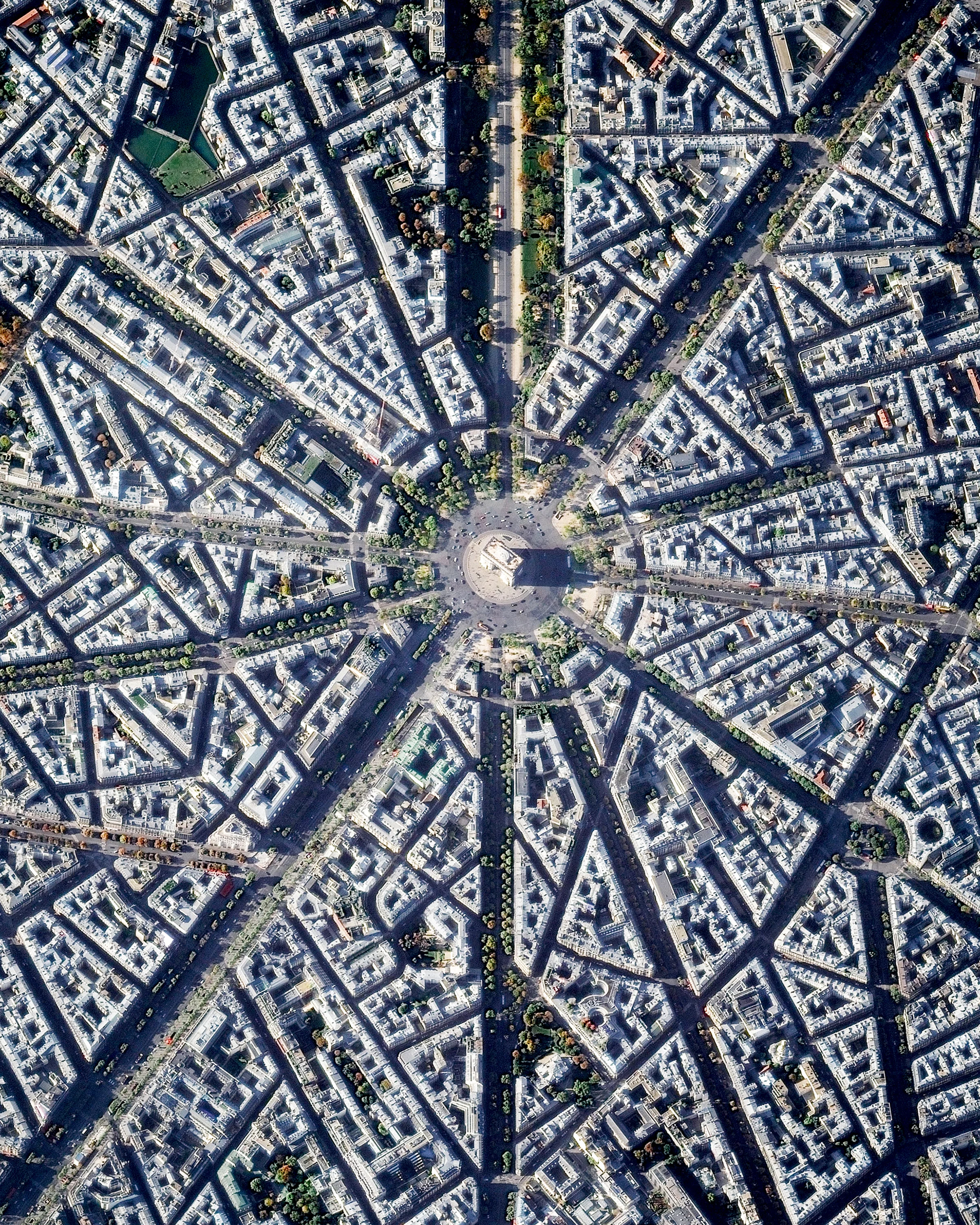 The Arc de Triomphe is located at the center of 12 radiating avenues in Paris, France. Yesterday, millions took to these streets to celebrate France’s second FIFA World Cup victory (with a 4-2 final win over Croatia). Today, players and coaches will parade up the Champs-Elysees avenue, which passes diagonally through this Overview from bottom left to upper right. 48°52'25.6"N, 2°17'42.0"E Source imagery: DigitalGlobe