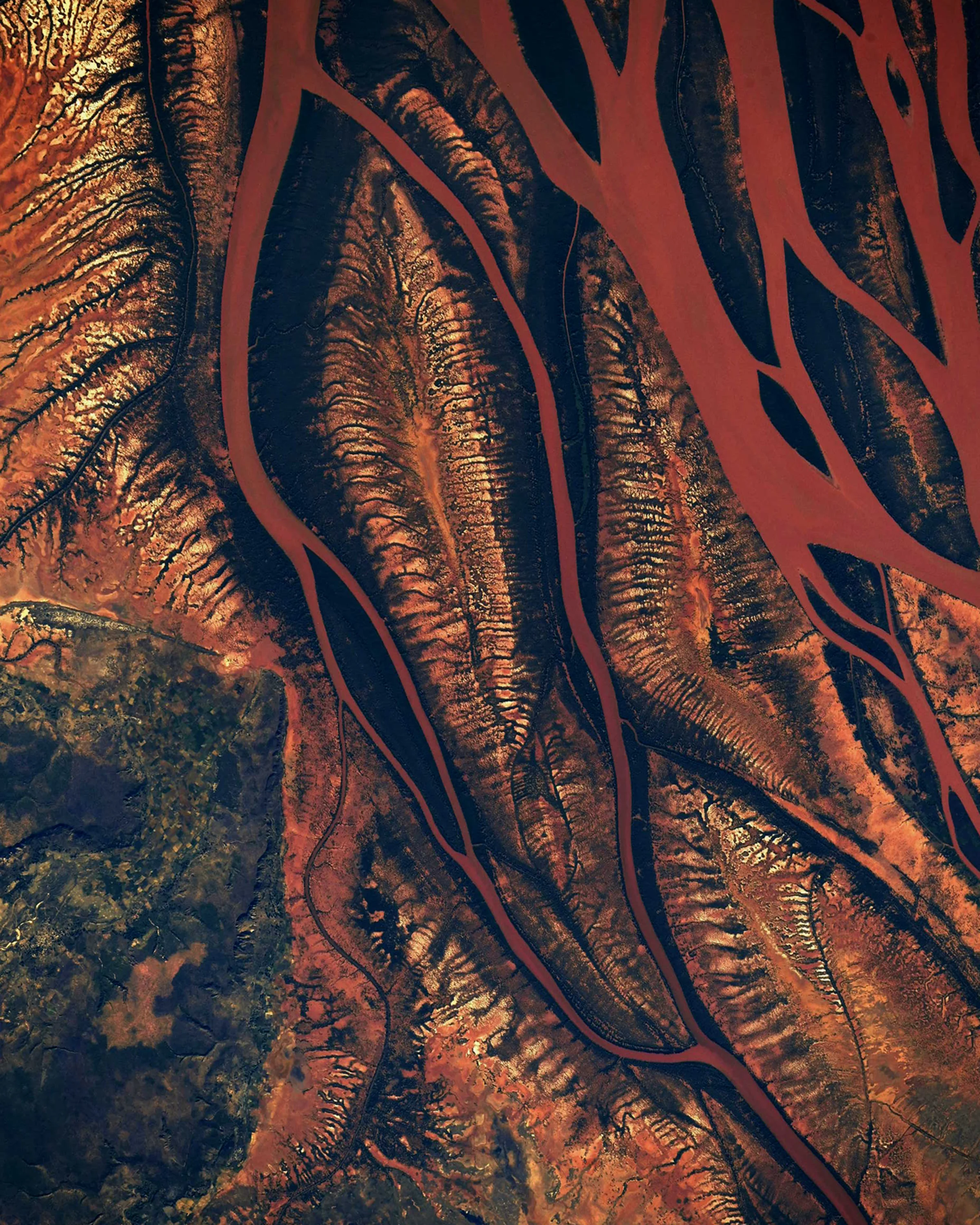The Betsiboka River estuary in northwestern Madagascar is one of the fastest-changing coastlines in the world. Decades worth of extensive logging in Madagascar’s rainforests and coastal mangroves has lead to widespread erosion, causing bright red soil to wash into the river and out to sea. In some areas, soil losses have approached 112 tons per acre, the largest amount recorded anywhere in the world. 15°48'55.0”S, 46°16'13.0"E Source imagery: NASA - National Aeronautics and Space Administration