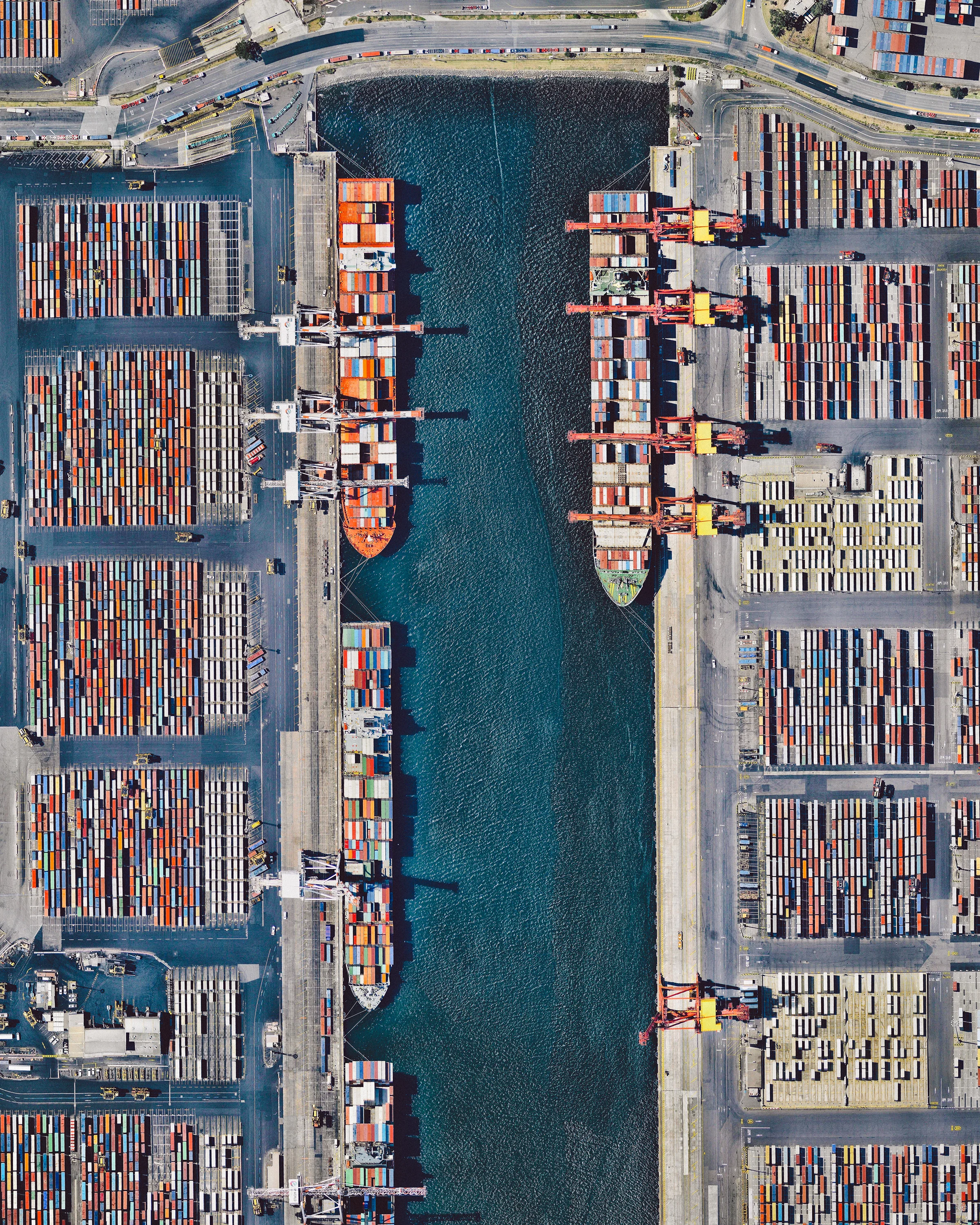 Swanson Dock is an international shipping facility on the north bank of the Yarra River in Melbourne, Australia. It and several other docks make up the Port of Melbourne, one of Australia’s largest ports for containerized and general cargo. Swanson Dock East has a berth length of 2,900 feet (884 m), six container cranes and 99 acres (40 hectares) of container storage, while Swanson Dock West has 3,097 feet (944 m) of wharves, seven cranes and 84 acres (34 hectares) of storage space. 37°48'45.9"S, 144°54'49.8"E Source imagery: Nearmap