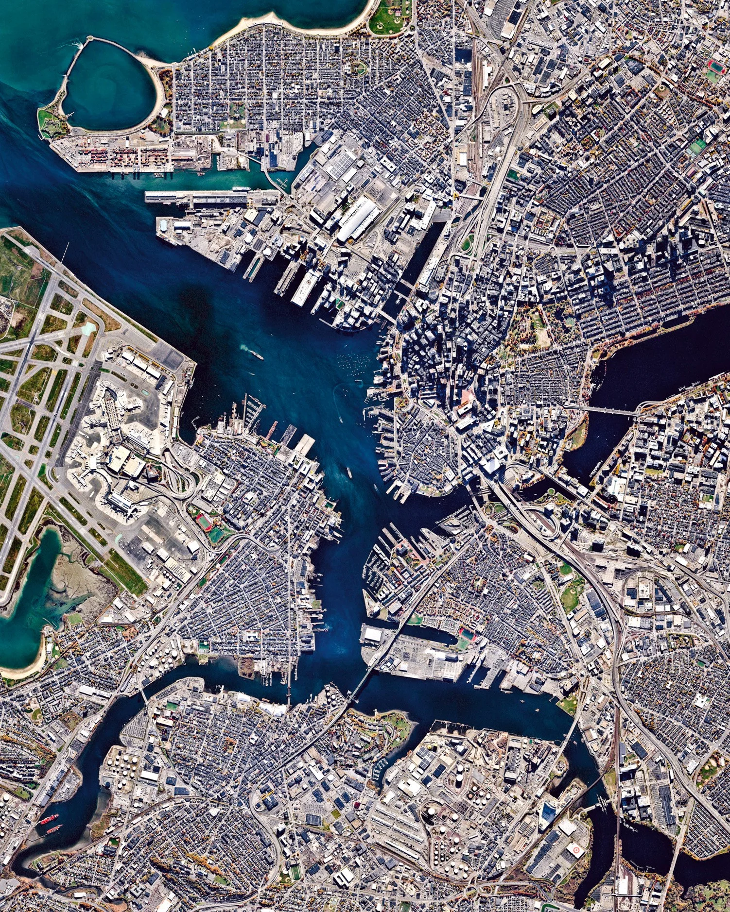 Boston is the capital and most populous city in the Commonwealth of Massachusetts, with more than 4.6 million people in its metro area. In this Overview, three waterways can be seen flowing through the city and emptying into Boston Harbor — Chelsea Creek at left; the Mystic River in the center; and the Charles River at right. 42°21'29.0"N, 71°03'49.0"W Source imagery: Nearmap