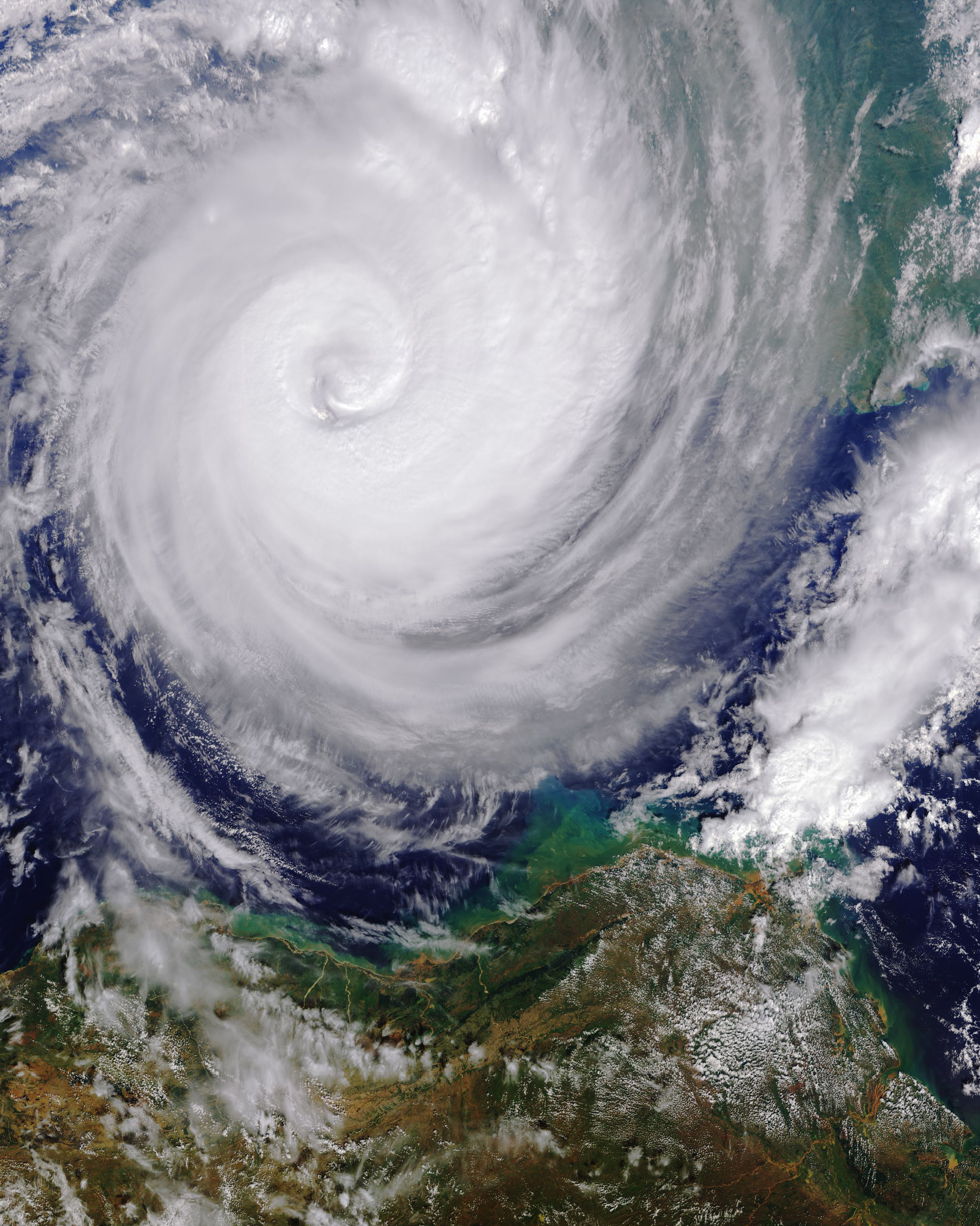 Over the past week, Cyclone Idai has wreaked havoc on countries in eastern Africa, causing strong winds and severe flooding in Madagascar, Mozambique, Malawi and Zimbabwe. This image, captured by the European Space Agency's Copernicus Sentinel-3 satellite, shows the cyclone on March 13 off the west coast of Madagascar. Hundreds of people have been killed in the disaster, and thousands more are stranded or missing. 18°00'00.0"S, 41°00'00.0"E Source imagery: ESA - European Space Agency