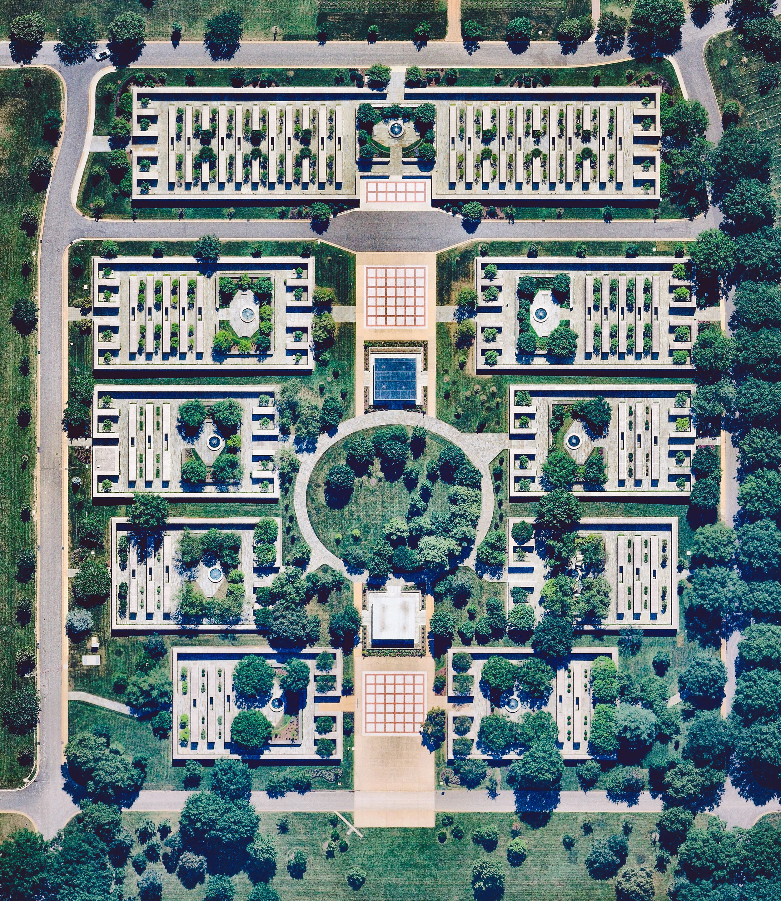 The Arlington National Cemetery's Columbarium, located in Arlington, Virginia, was opened in April 1980 as a resting place for cremated remains. It has nine courtyards and contains about 50,000 niches, with each niche accommodating up to two urns. The Columbarium is found in the southeast section of the cemetery, about a half-mile (0.8 km) from the Memorial Gate. 38°52'33.1"N, 77°03'38.7"W Source imagery: Nearmap