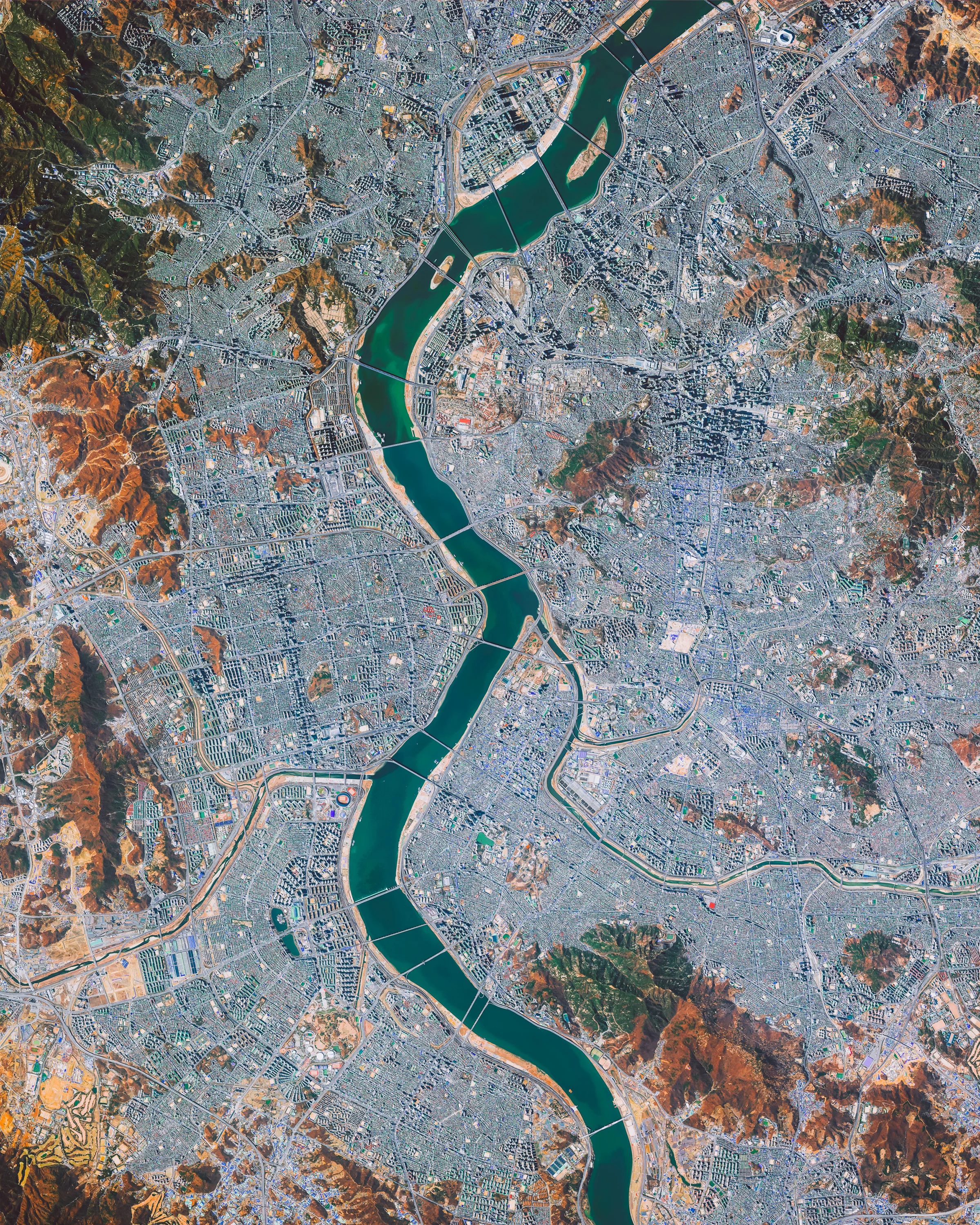 Seoul is the capital and largest metropolis of South Korea, with more than 25 million residents in its metropolitan area. Strategically situated on the Han River, Seoul’s history can be traced back more than 2,000 years to 18 BC, when it was founded by members of the Baekje Kingdom. In recent years, the city has experienced massive economic growth and is one of the top 10 wealthiest cities in the world with a GDP of more than $700 billion (USD). 37.566667°, 126.966667° Source imagery: Maxar Technologies