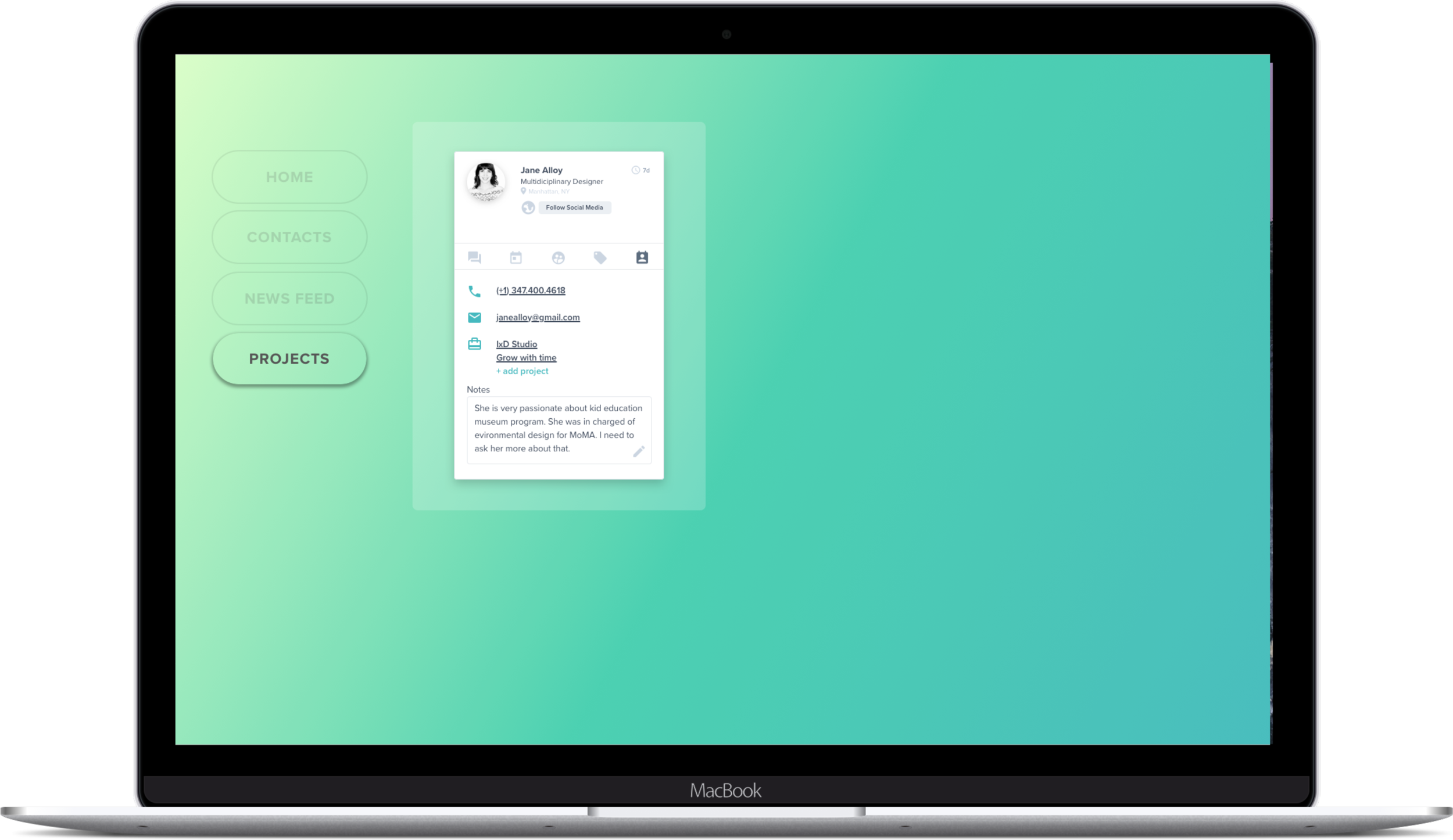 Projects screen