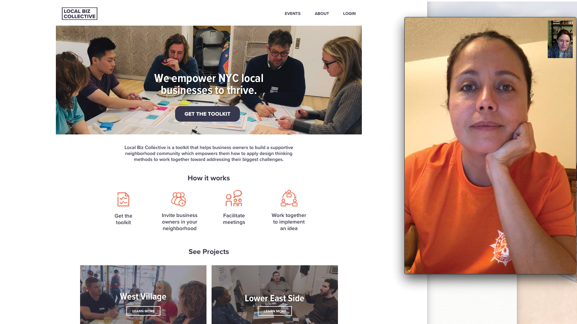 Copy of Screenshot of a video call during a user testing session of the Invision prototype of the first version of the homepage.
