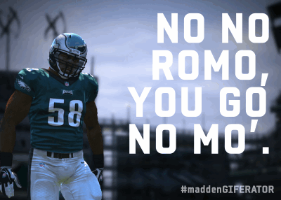 Trent Cole sacks Tony Romo.