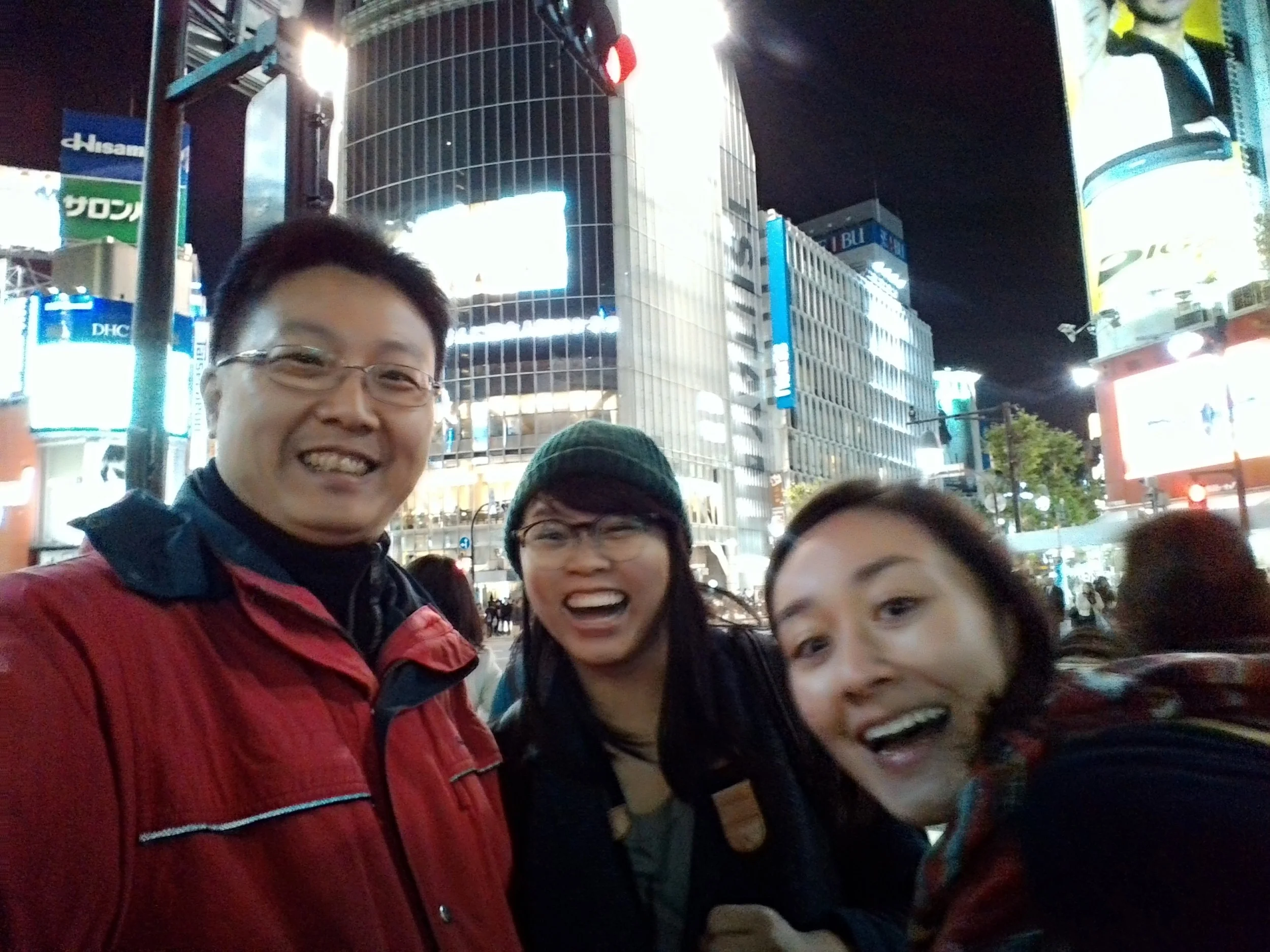 The team getting overexcited in Shibuya