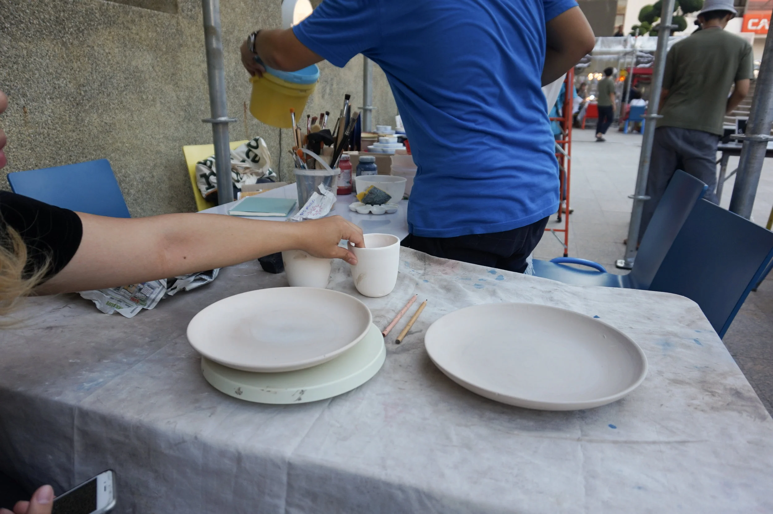 The dinnerware set we chose to paint(2 porcelain cups, 8" stoneware plate, and 10" stoneware plate)