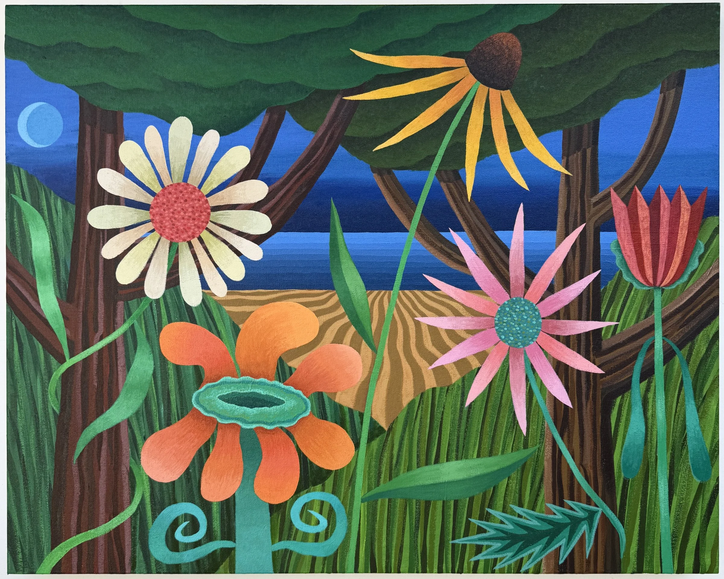   The Afterparty,  acrylic and ink on canvas, 24×30” 