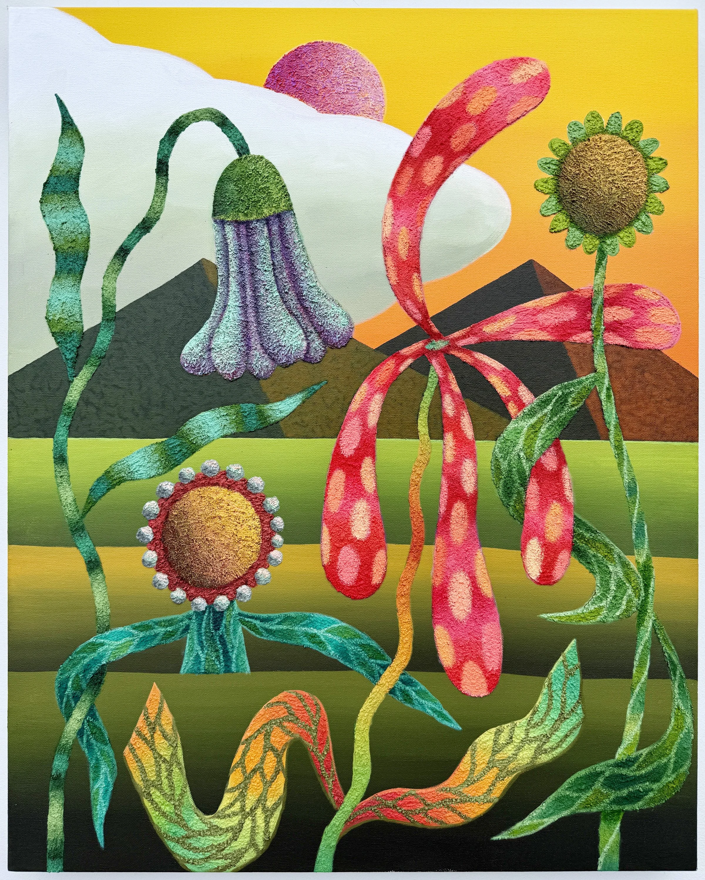   Echoes of Empires,  acrylic, ink, and sand on canvas, 30×24” 