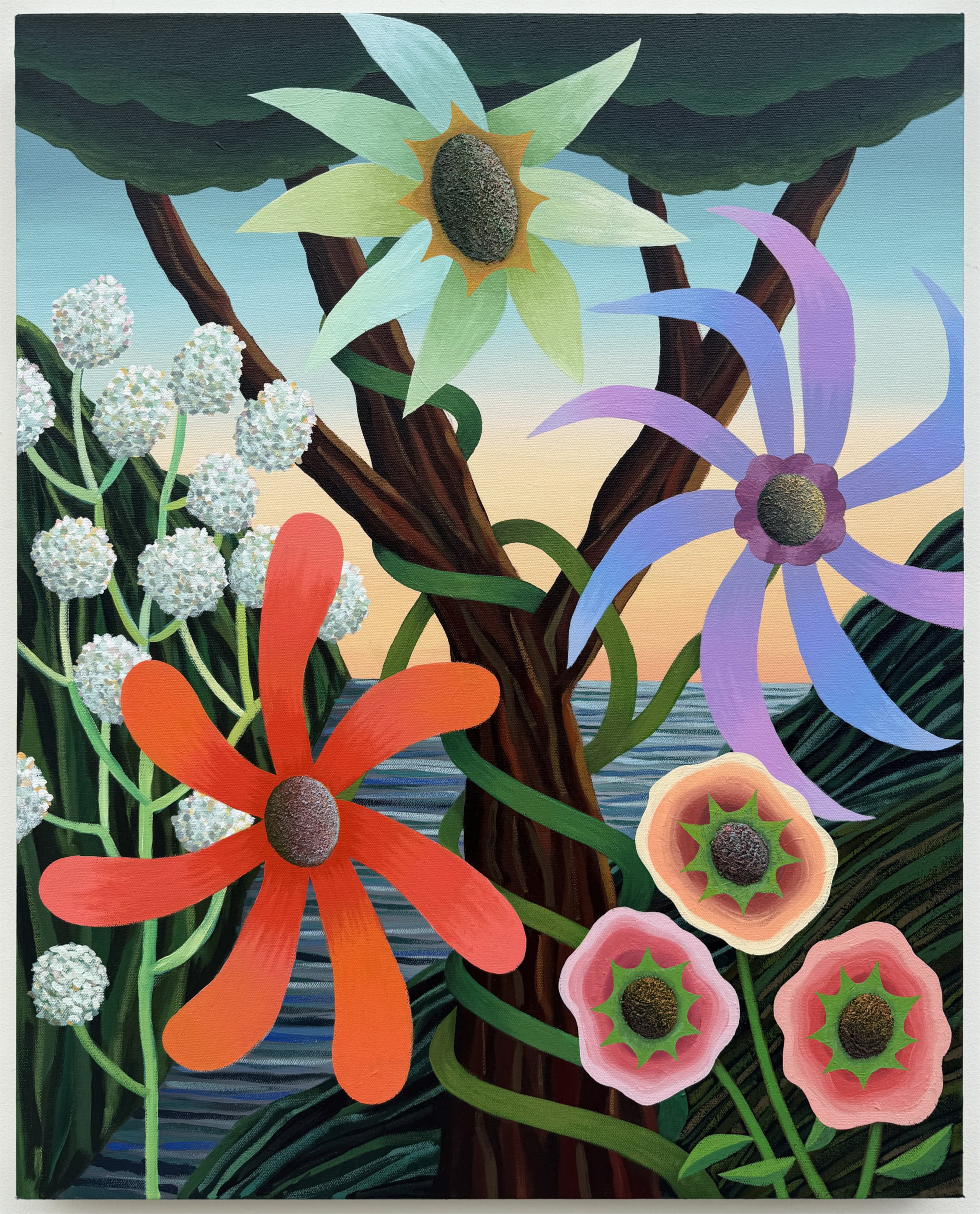   This Side of Never,  acrylic, ink, and sand on canvas, 30×24” 