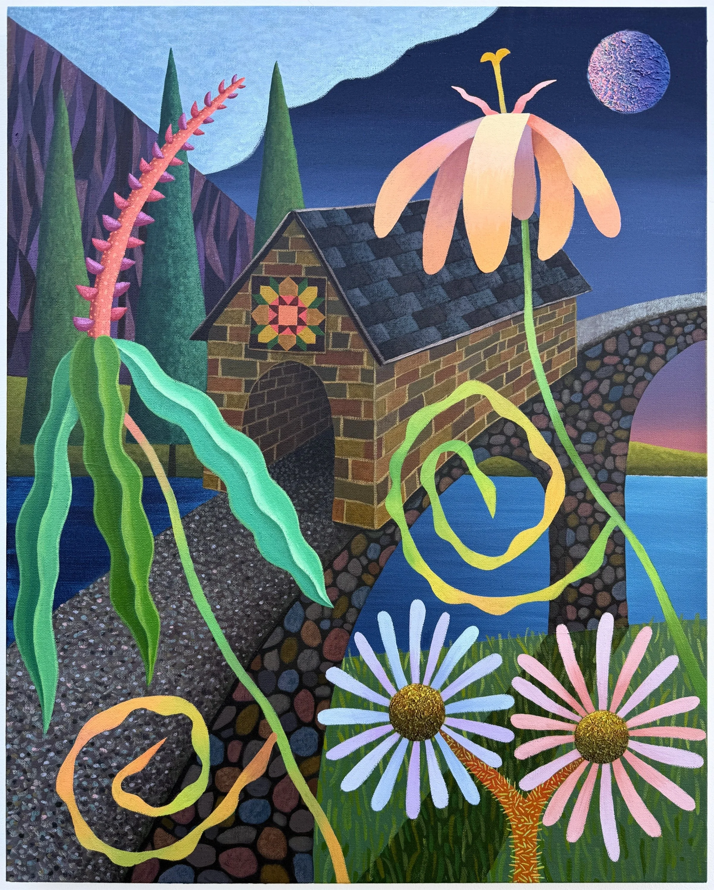   Predictions Fade into the Night , acrylic, ink and sand on canvas, 30×24" 