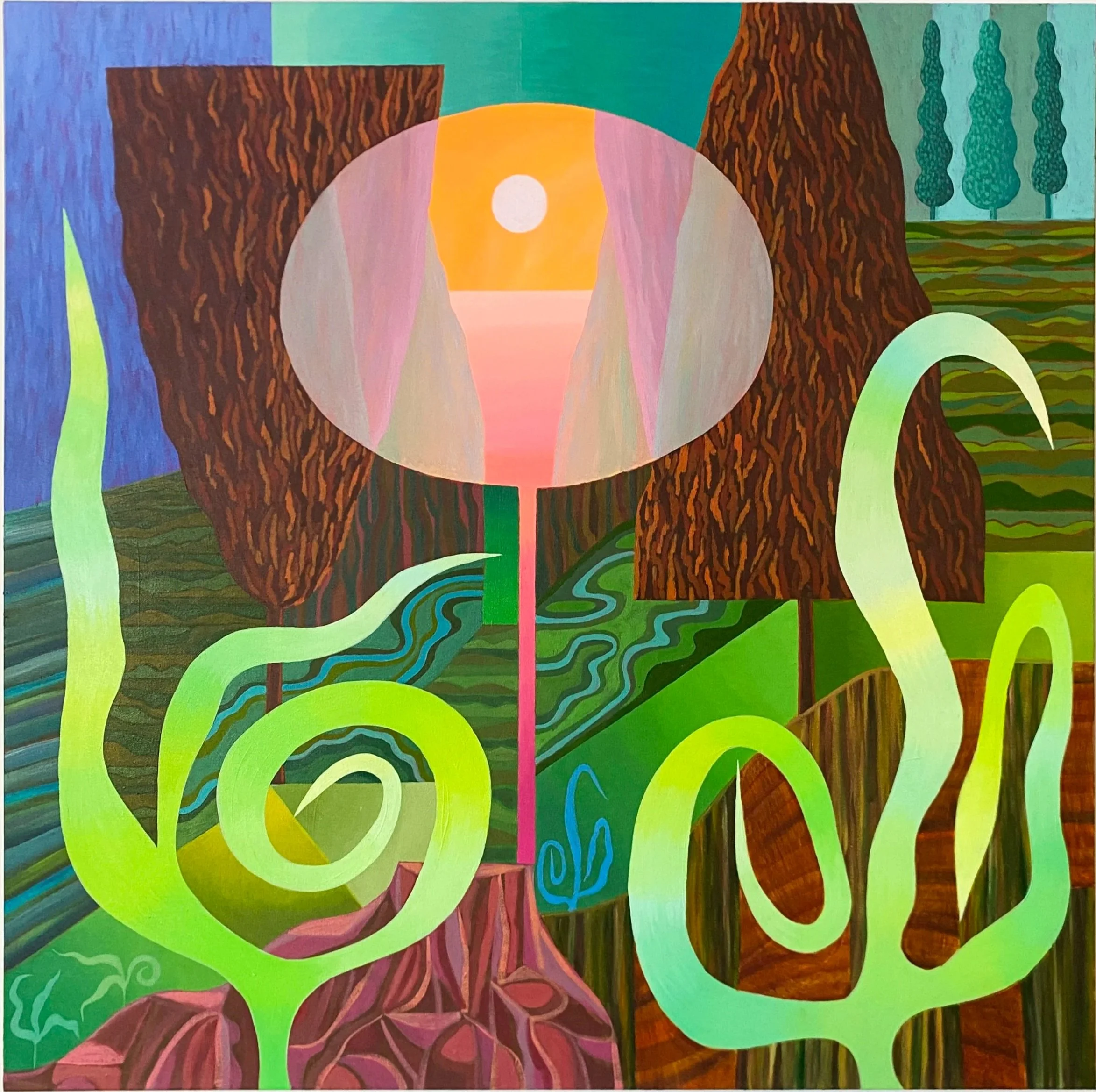  Living in the Moment only Works When You're Standing Still , acrylic and ink on canvas, 40x40" 