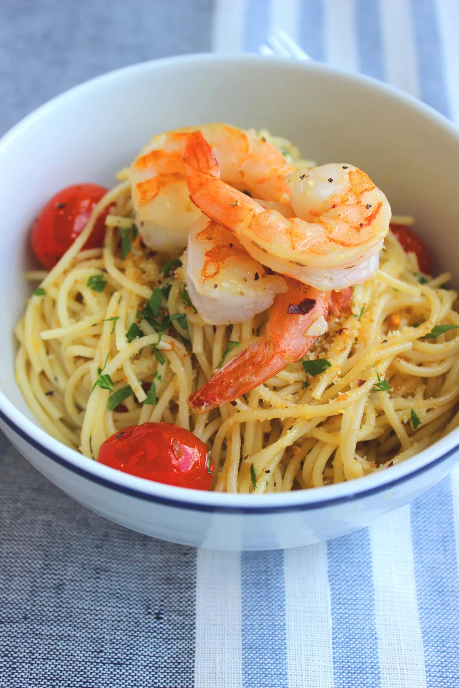 Lemon Pasta with Shrimp & Roasted Tomatoes | Image: Laura Messersmith