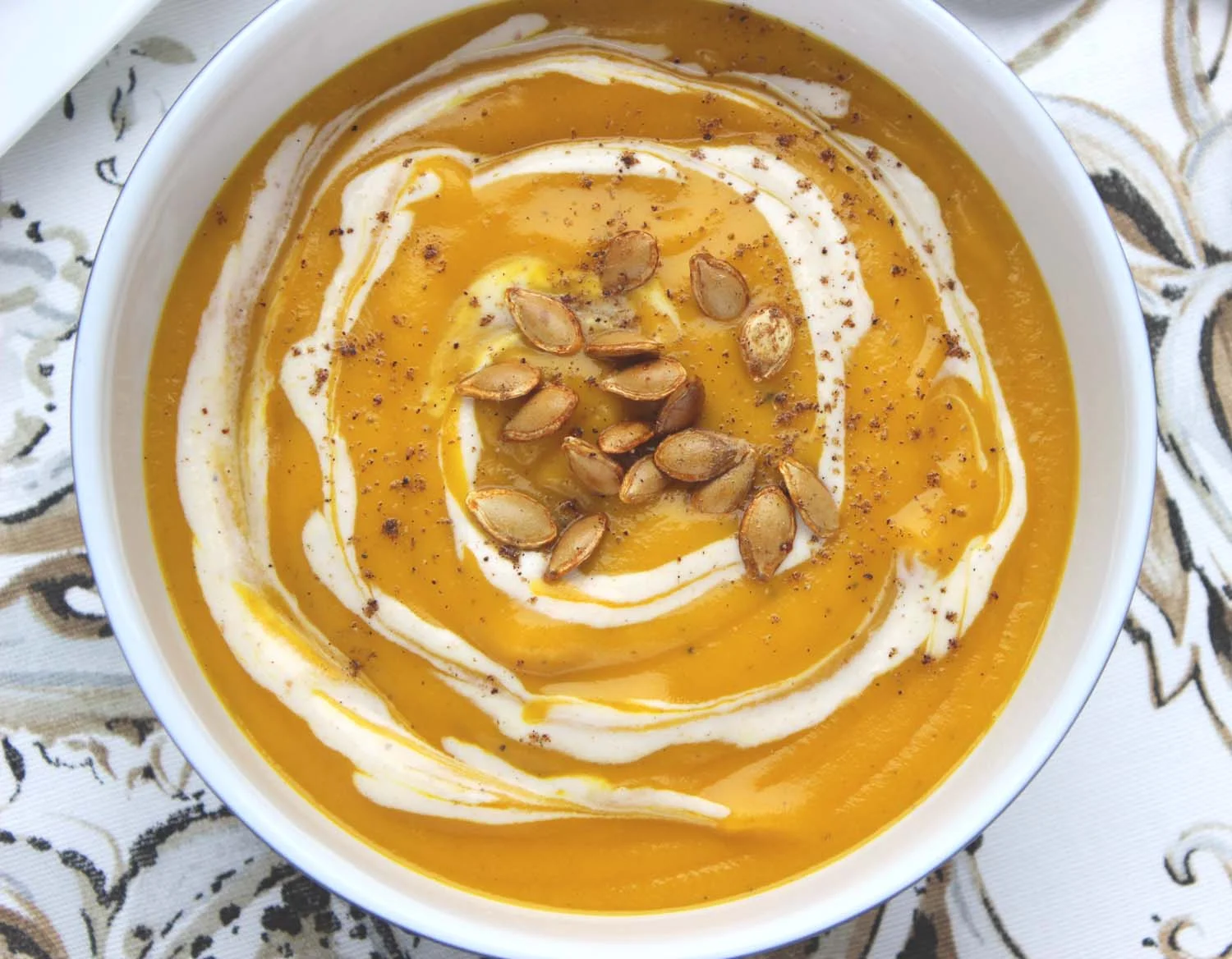 Curried Winter Squash Soup with Pumpkin Greek Yogurt C rème Fraîche | Image: Laura Messersmith