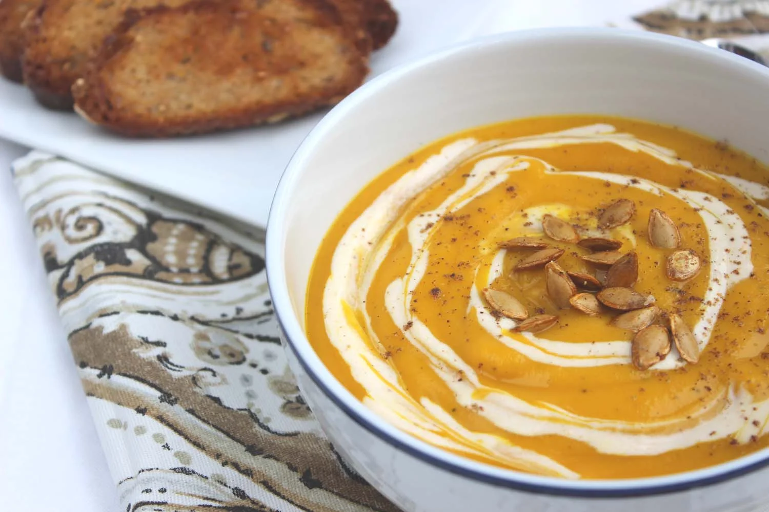 Curried Winter Squash Soup with Pumpkin Greek Yogurt C rème Fraîche | Image: Laura Messersmith