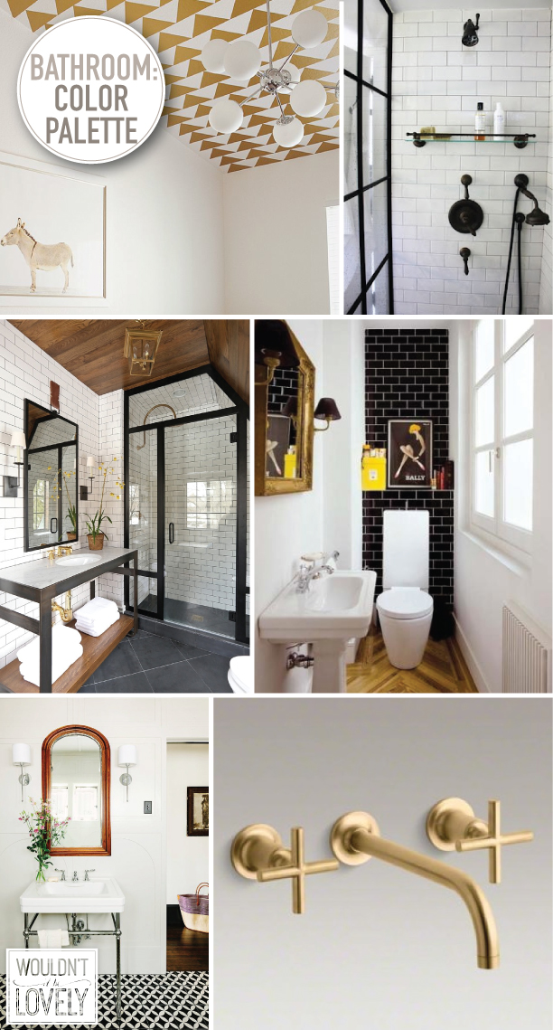 Our Bathroom Color Palette White Black Gold And Wood Wouldn T It Be Lovely - What Colours Go With Black And White Bathroom