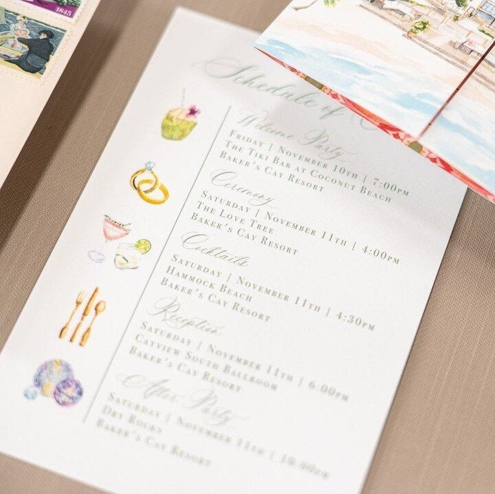 A Schedule of Events is so important for a destination wedding so your guests know how to book their travel and how to plan their stay. We always recommend including a card like this so your nearest and dearest know, without ever needing to visit you