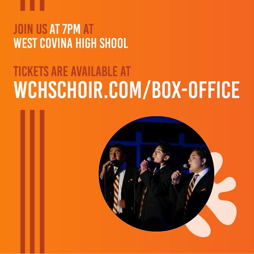 The West Covina High School Choral Department proudly presents

2023 POPs Concert
April 28, 2023; 7pm (PST)
West Covina High School - 
GYM

Join us for this incredible concert featuring performances from all ensembles from The West Covina High School