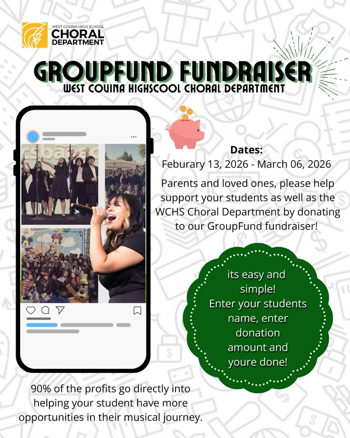 Help us #FundTheMusic! 🎶✨

Our Choral Department is launching a GroupFund fundraiser to support our students and programs. Participation is simple, and every donation goes directly toward helping our artists thrive.

Want to support? Here is how:
1️