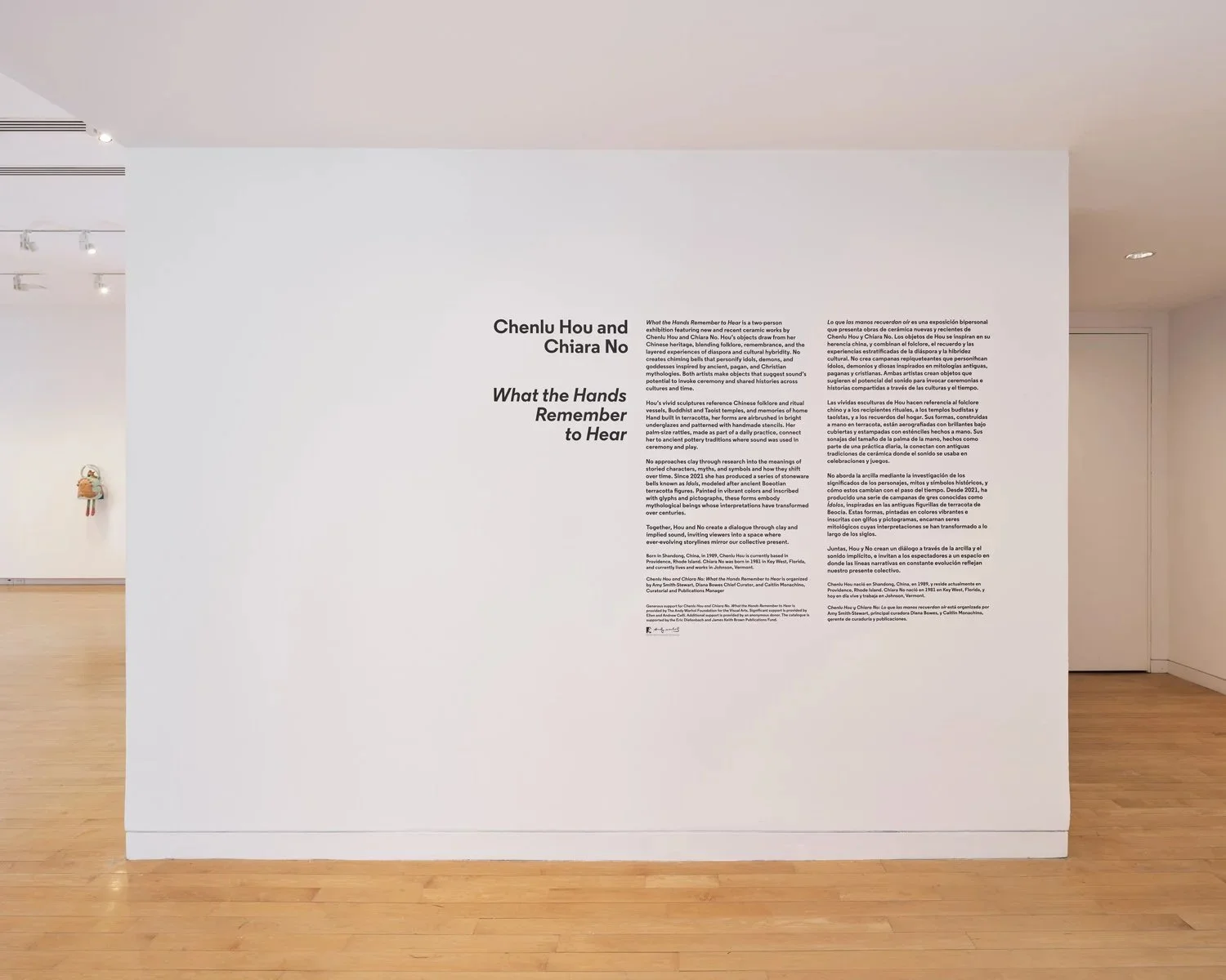   Press Release   Installation images. All images are credited to Olympia Shannon. She holds the copyright to these images.   Chiara No’s work is on the wall.   Chenlu Hou’s work is in the center of each room. 