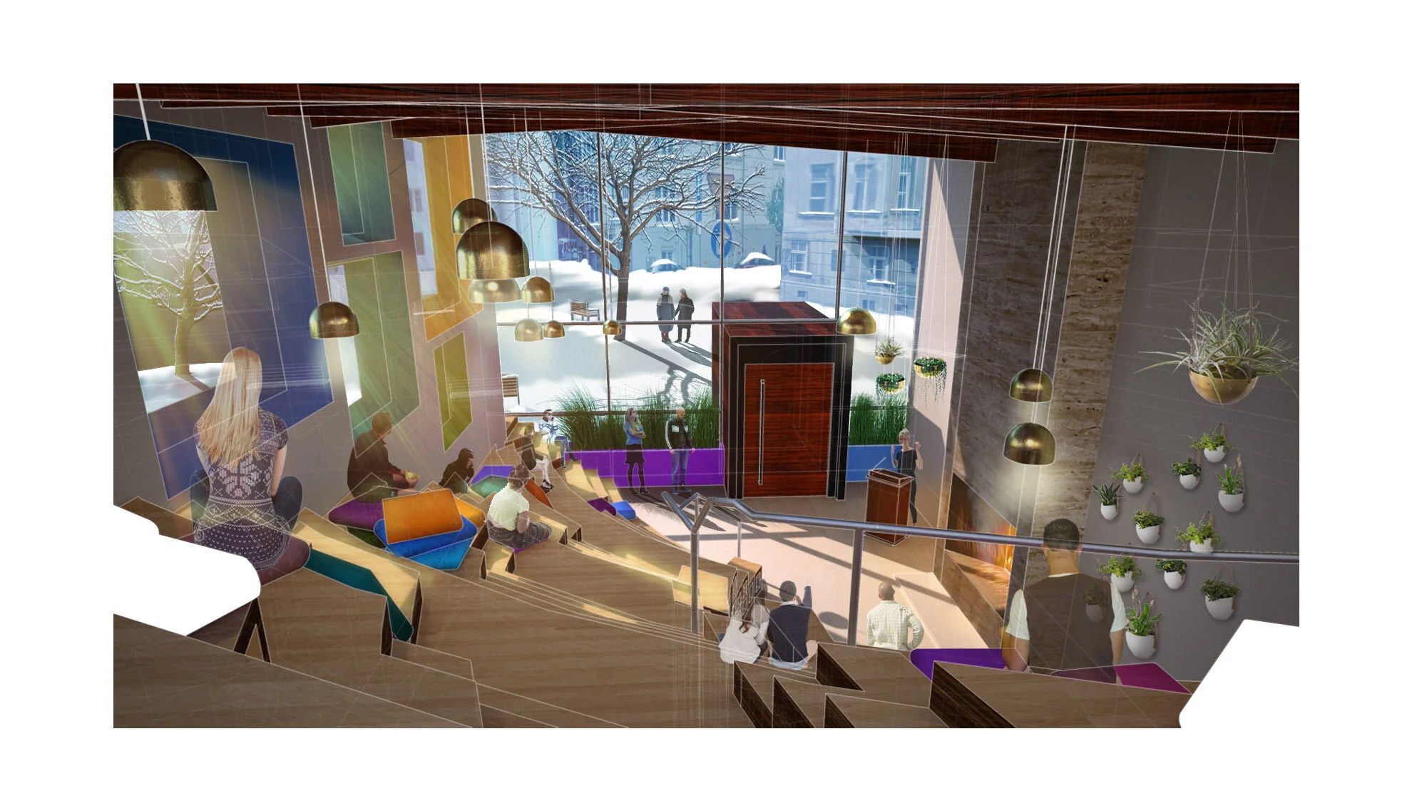 Library and lecture steps