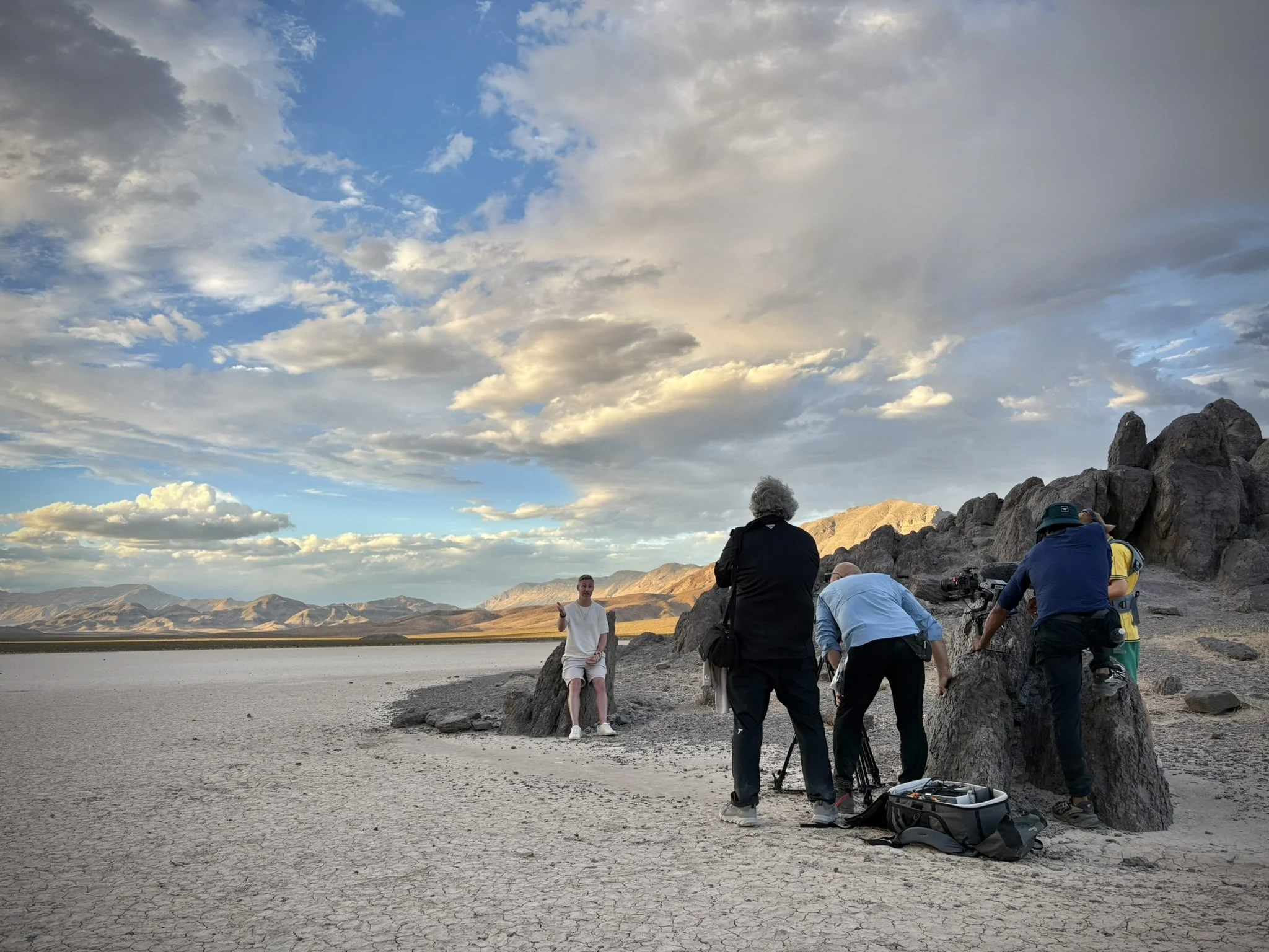 The Racetrack playa, Death Valley filming location. with Apertura Films