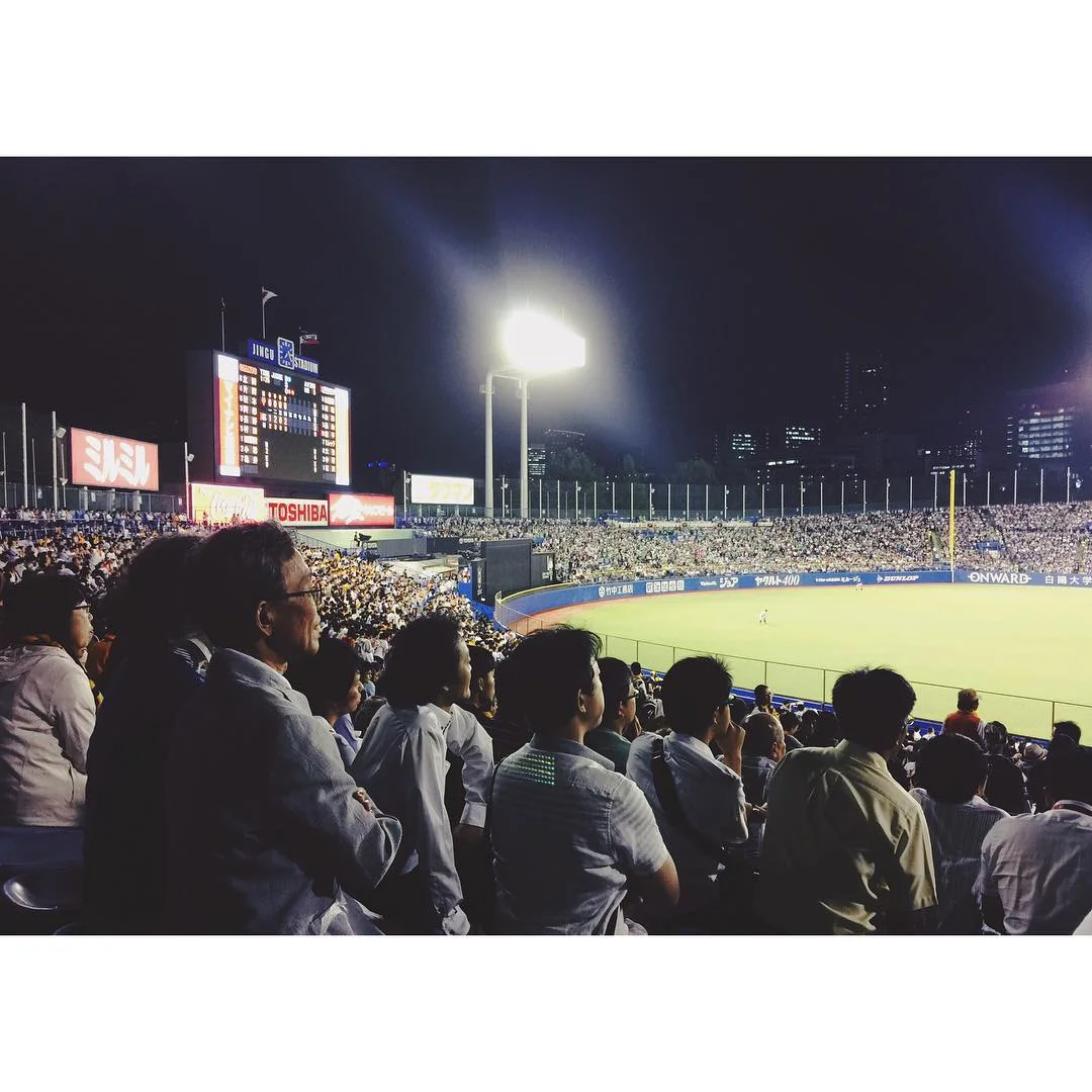 In the crowd at a Giants vs Swallows game in Tokyo, Japan. August 2015.