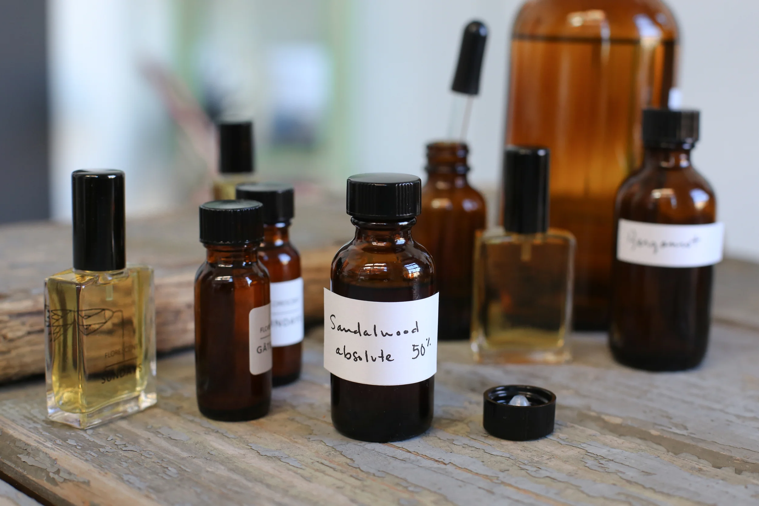 Hand-labeled bottles from Susannah's collection.