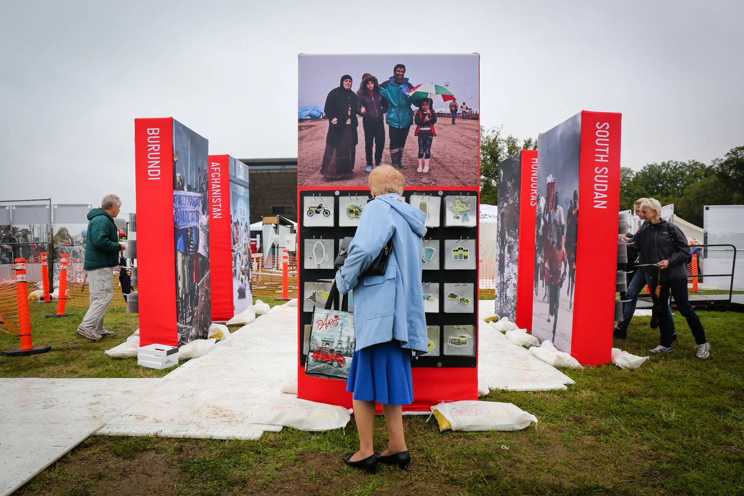 Shoes? Medicine? Water? A visitor chooses five things to take on her journey as a "refugee." Victoria Milko/NPR