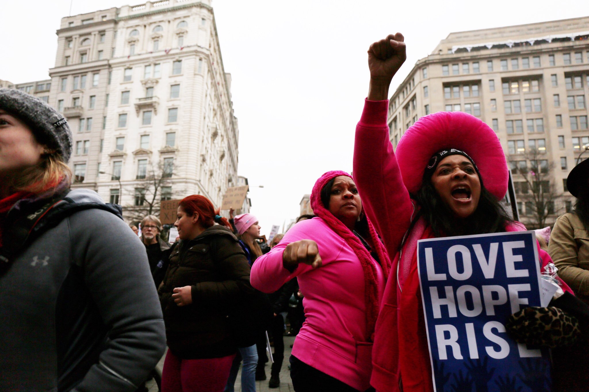 Outside of the Trump Hotel during the Women's March. Washington, D.C.