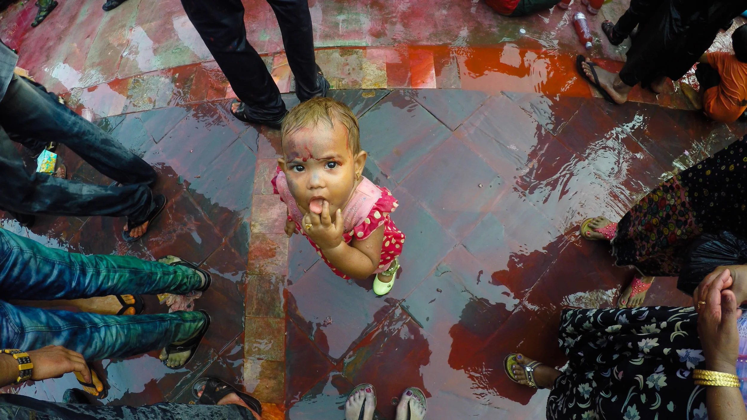 A young participant in the 2017 Holi Festival. Shot using a waterproof GoPro Hero 4. Kandawgyi Lake, Yangon.