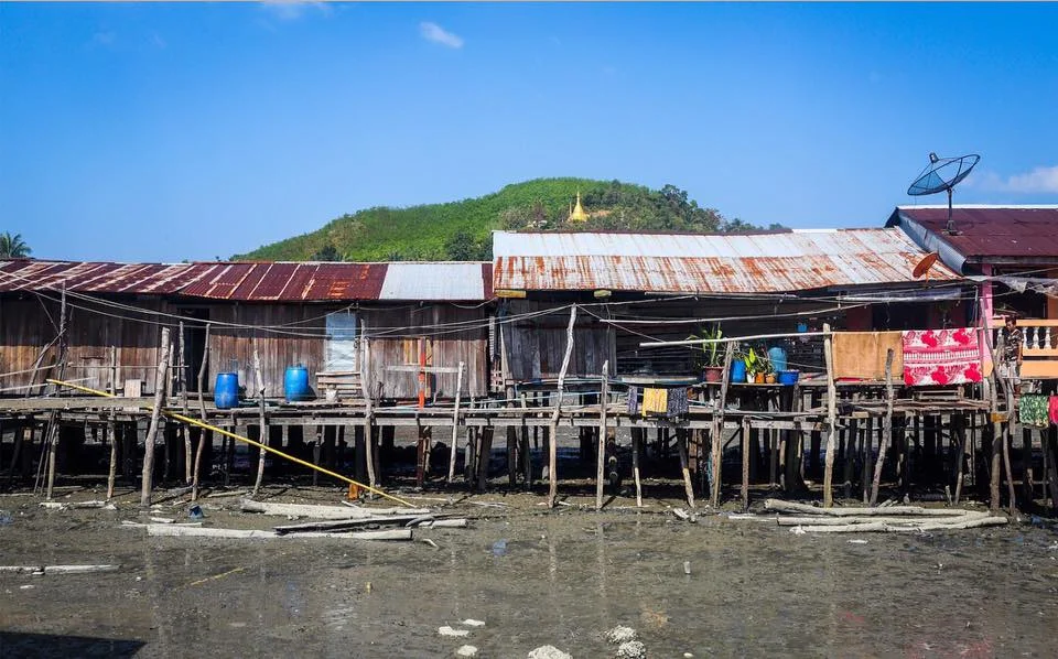 Houses sit on the coastal side of Paulatonetone Island, Tanintharyi Region.
